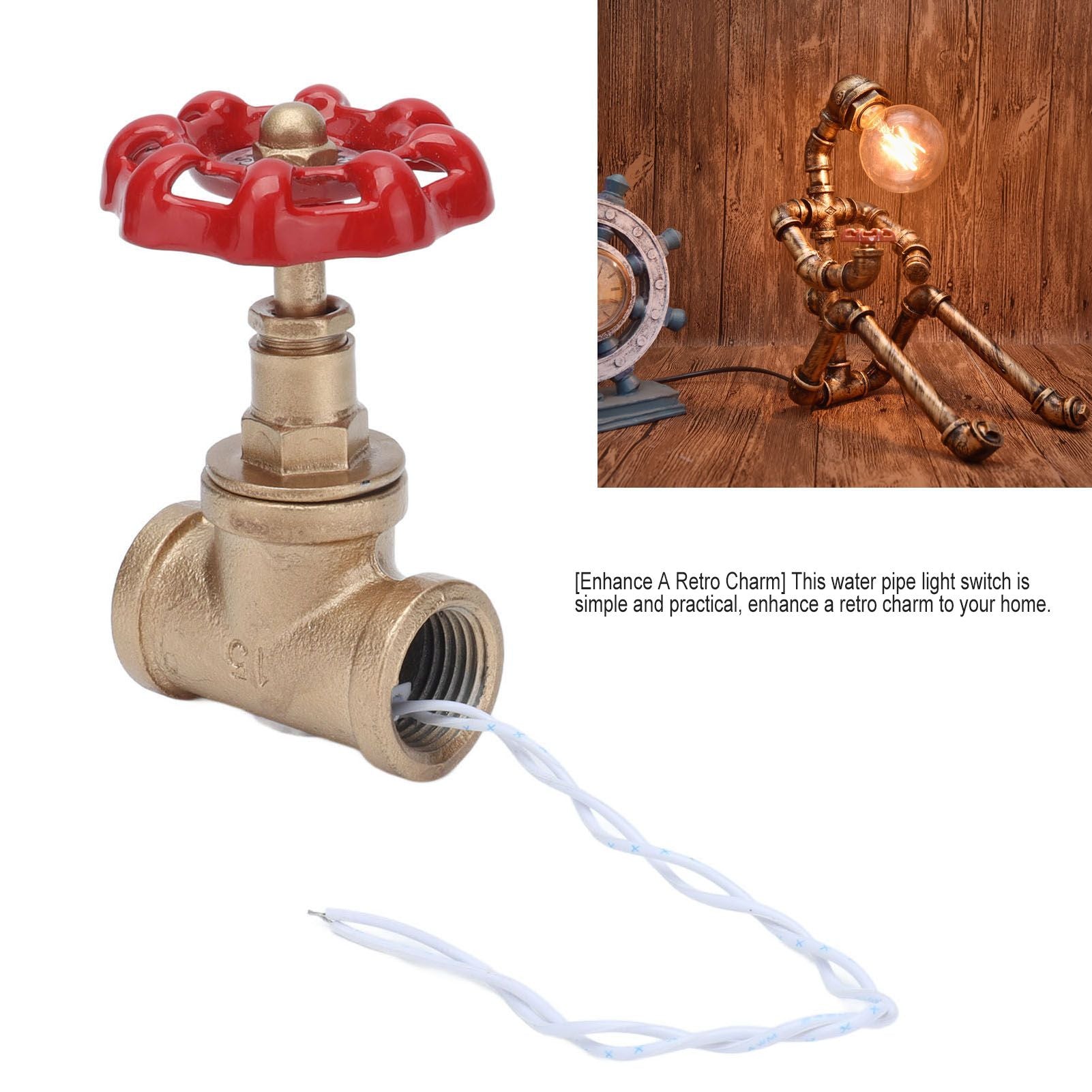 G1/2 Industrial Light Switch Water Pipe Light Switch Steampunk Lamp Switch with Wire 12V/120V V1294-YM0523-3113210254911
