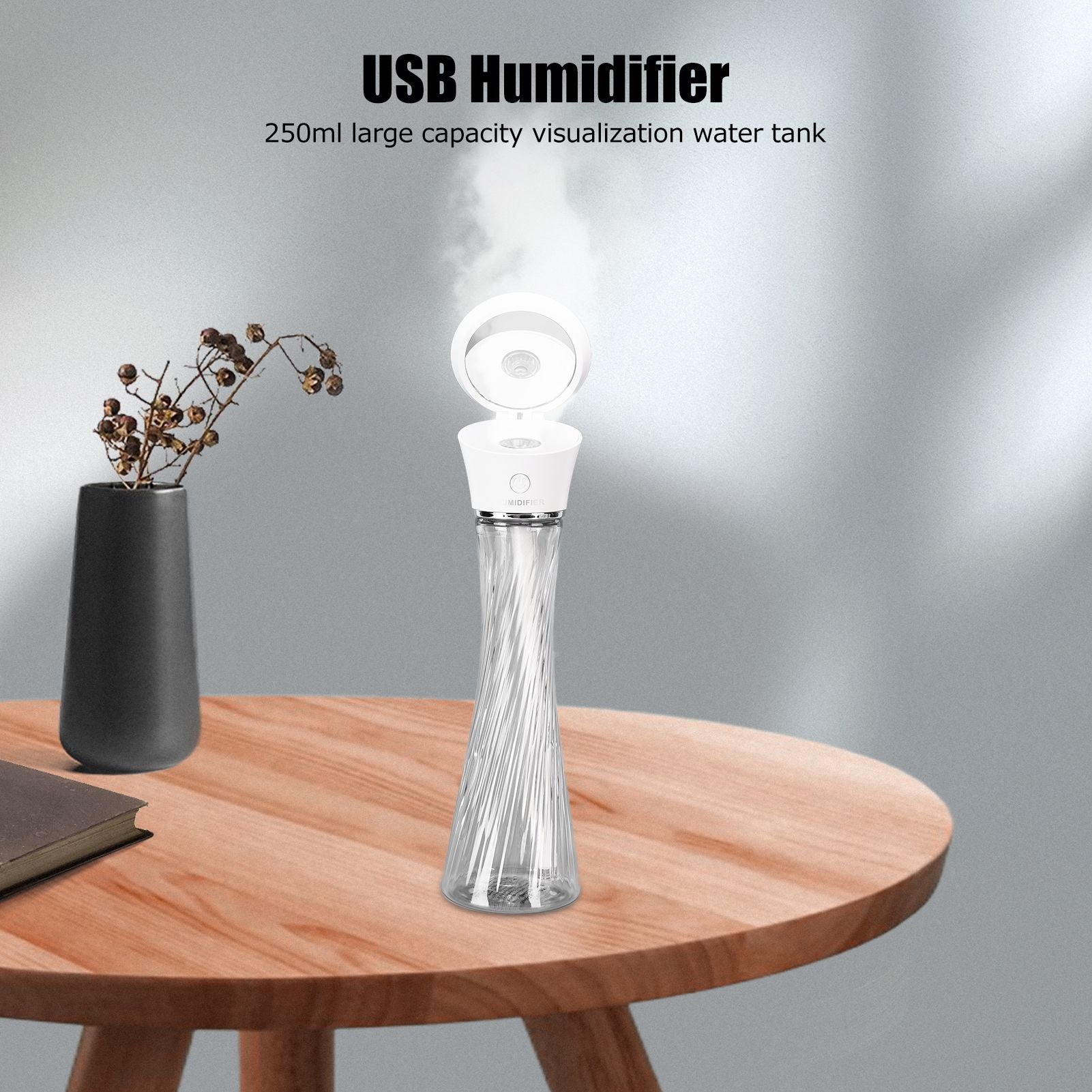 250ml Mini Humidifier Wireless Portable USB Charging Humidifier with Colorful LED Light V1294-YM0523-3113210262011
