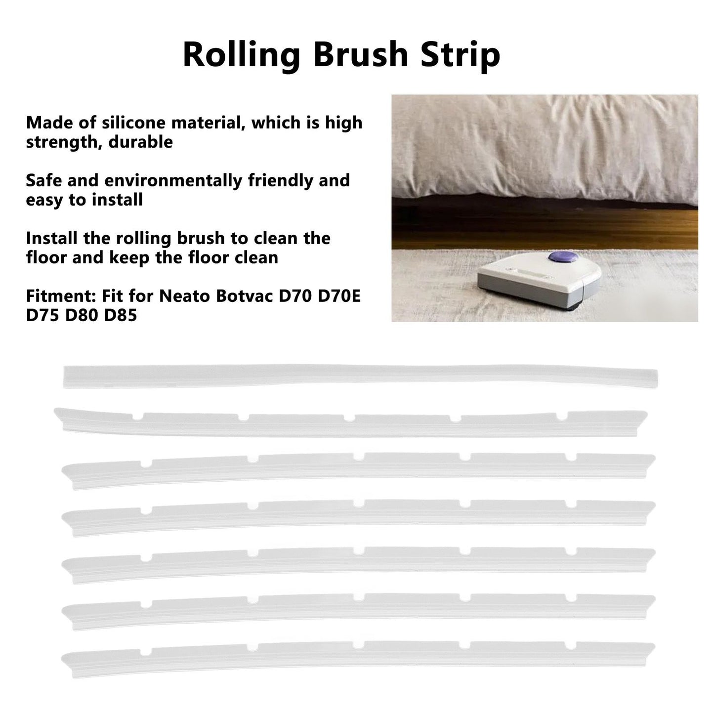 Rolling Brush Strip High Strength Replacement Silicone Strip for Neato Botvac D70 70E 75 80 85 V1294-YM0523-3113210274511