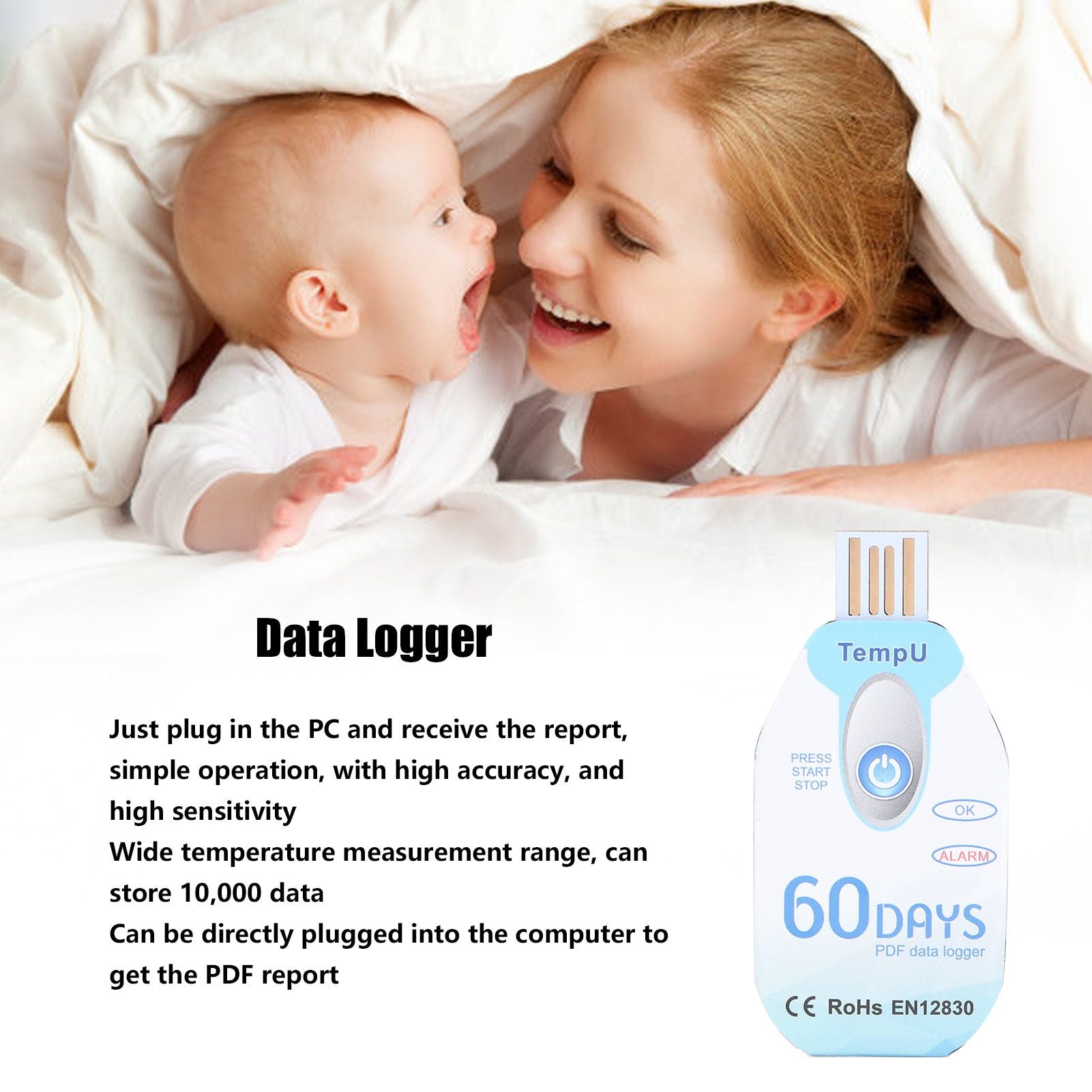 Food Temperature Recorder Portable Temperature Data Logger PDF Report USB Powered Data Logger V1294-YM0523-3113210278411