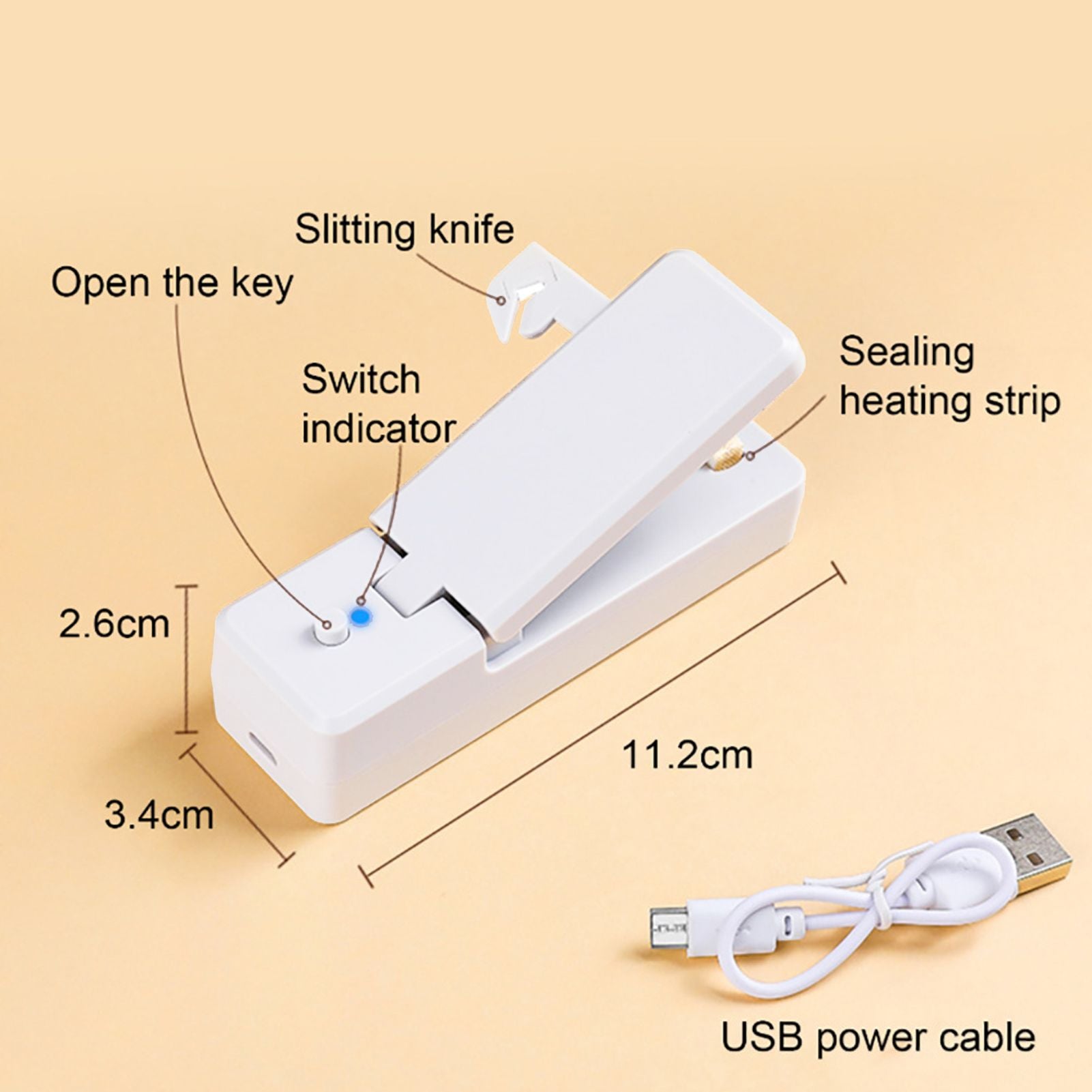 Portable Mini Bag Sealer with Magnet USB Charging Plastic Bag Sealing Machine for Home Kitchen UseWhite V1294-YM0523-3113210278911