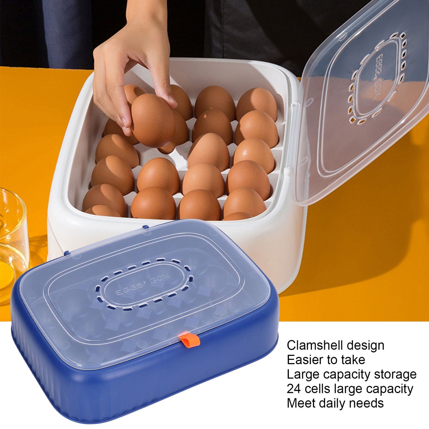 24 Eggs Containers ABS Egg Tray Storage Box Refrigerator Organizer Bins with Breathable VentsDark Blue V1294-YM0523-3113210304213