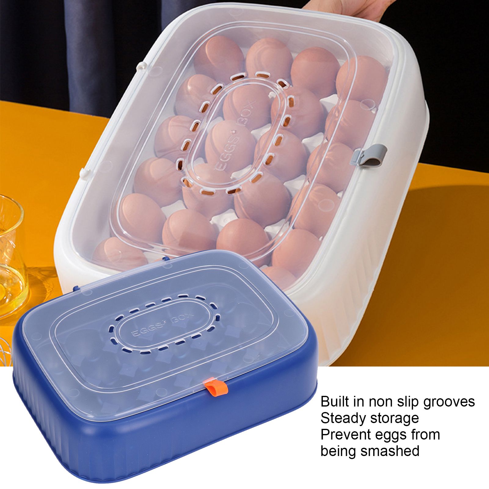24 Eggs Containers ABS Egg Tray Storage Box Refrigerator Organizer Bins with Breathable VentsDark Blue V1294-YM0523-3113210304213