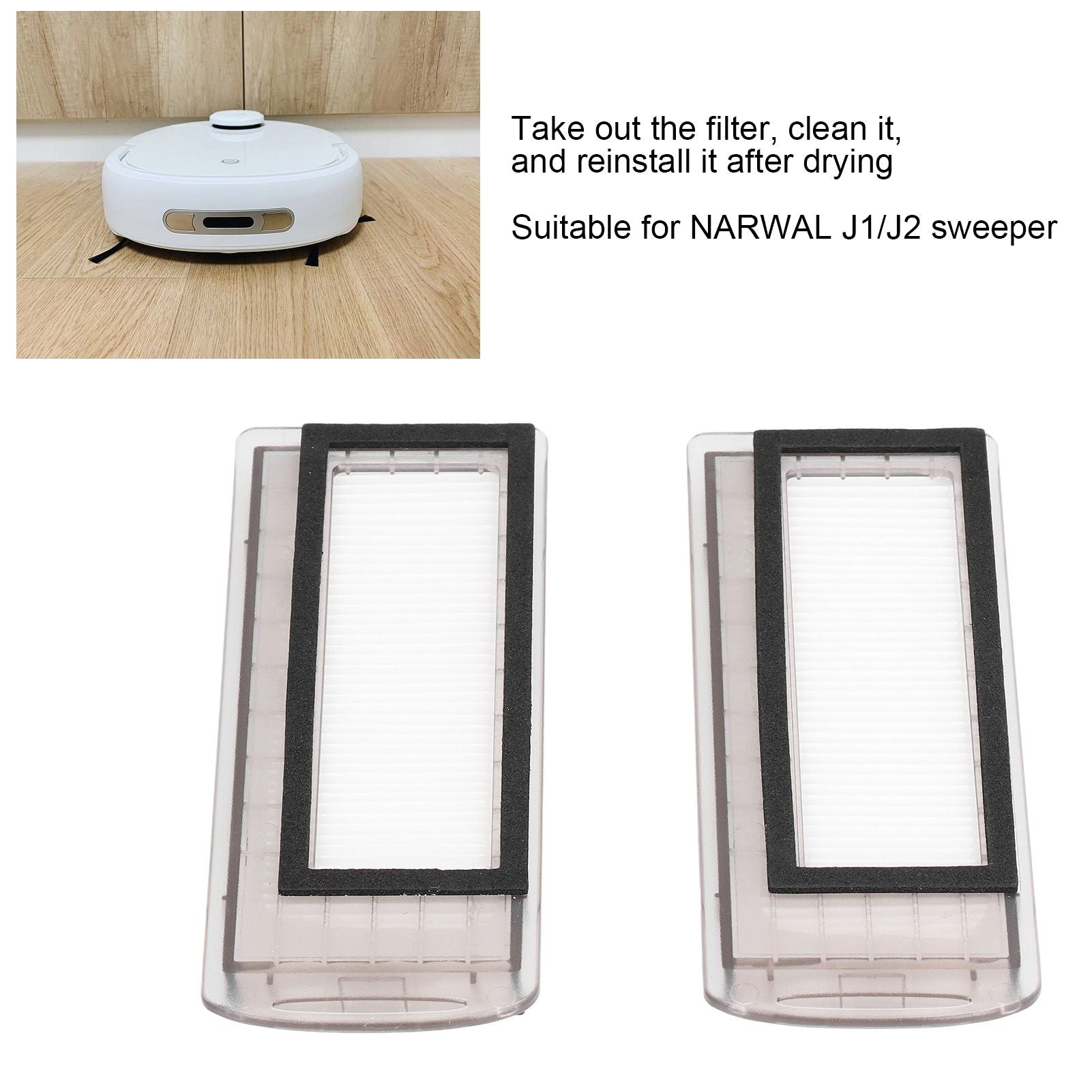 2Pcs Robot Vacuum Cleaner Filter Replacement Sweeper Filters Screen for NARWAL J1 J2 V1294-YM0523-3113210326511