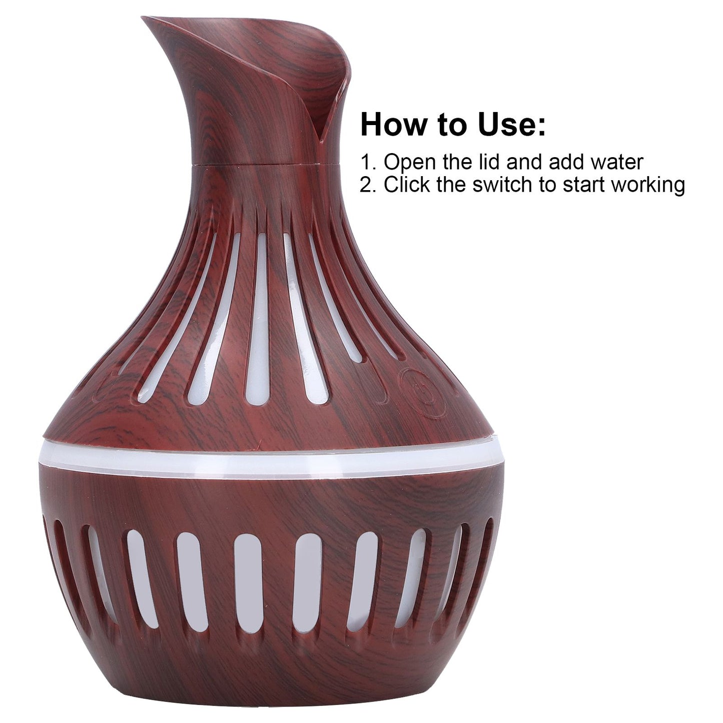 Wood Grain Humidifier USB Small Vase Night Light Mute Humidification Aromatherapy Machine 300ml V1294-YM0523-3113220001311