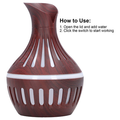 Wood Grain Humidifier USB Small Vase Night Light Mute Humidification Aromatherapy Machine 300ml V1294-YM0523-3113220001311