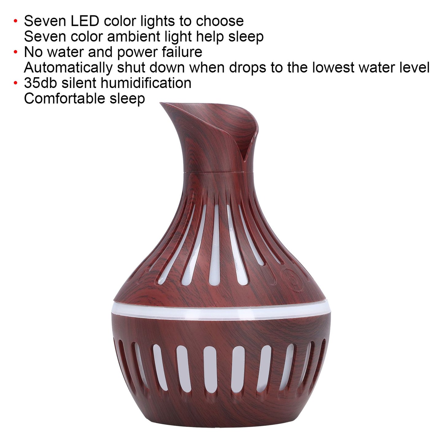 Wood Grain Humidifier USB Small Vase Night Light Mute Humidification Aromatherapy Machine 300ml V1294-YM0523-3113220001311