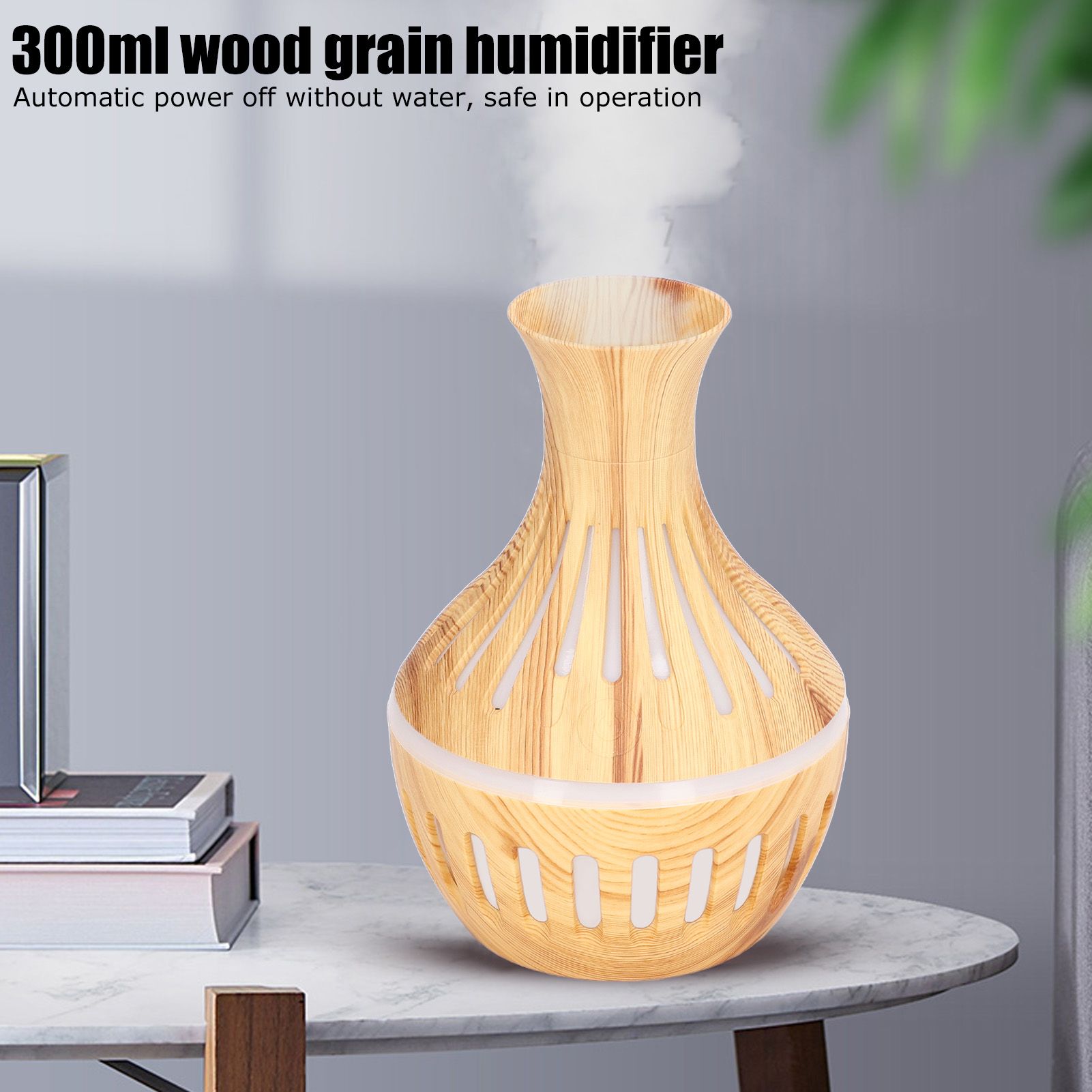 300ml Humidifier USB Powered Wood Grain Aromatherapy Diffuser with 7 Colors LED Light 5V 1A V1294-YM0523-3113220001611