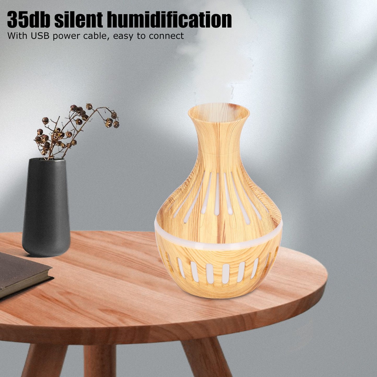 300ml Humidifier USB Powered Wood Grain Aromatherapy Diffuser with 7 Colors LED Light 5V 1A V1294-YM0523-3113220001611