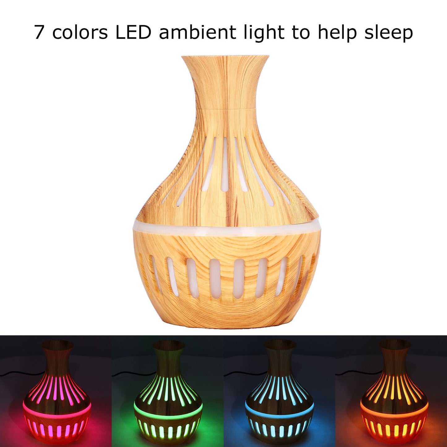 300ml Humidifier USB Powered Wood Grain Aromatherapy Diffuser with 7 Colors LED Light 5V 1A V1294-YM0523-3113220001611