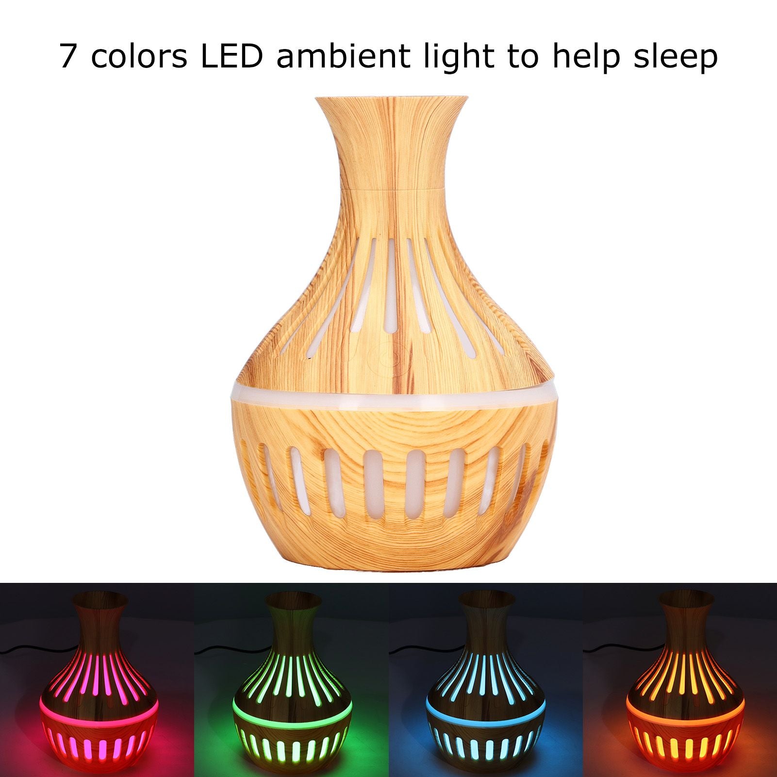 300ml Humidifier USB Powered Wood Grain Aromatherapy Diffuser with 7 Colors LED Light 5V 1A V1294-YM0523-3113220001611