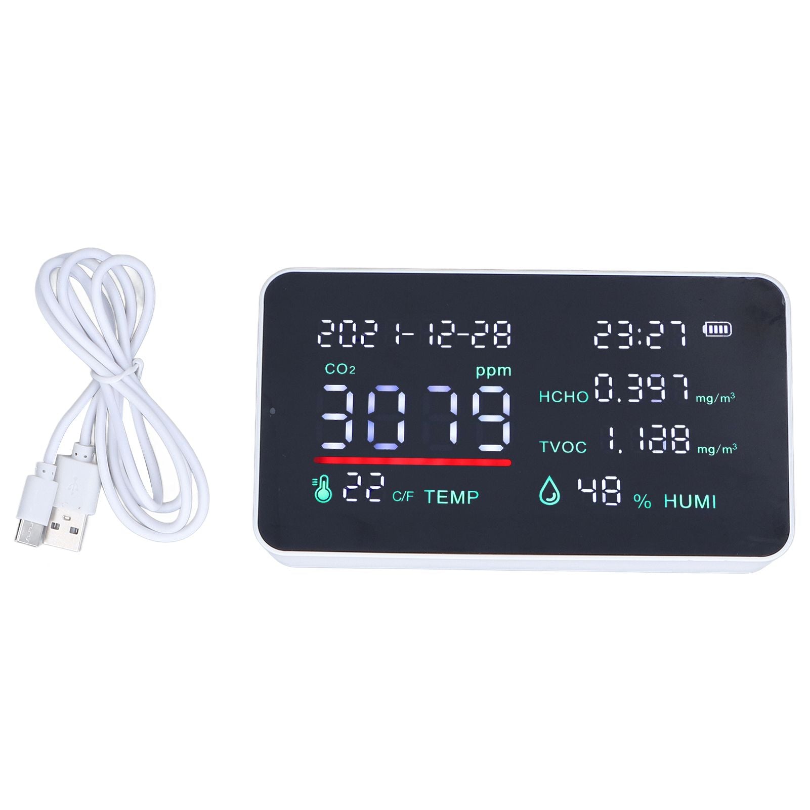 Air Quality Monitor Semiconductor USB Charging Indoor Temperature Humidity Carbon Dioxide DetectorWhite V1294-YM0523-3113220002012