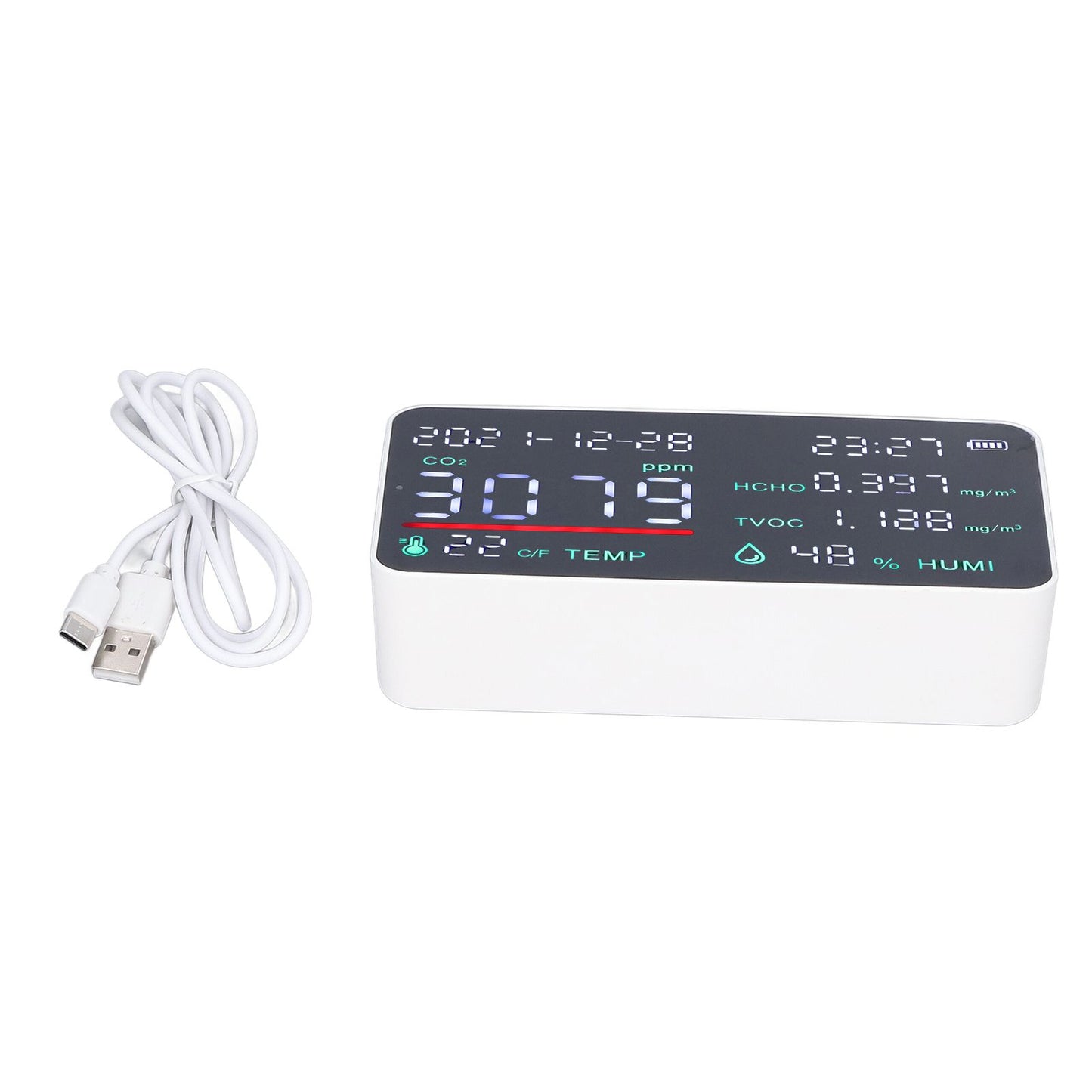 Air Quality Monitor Semiconductor USB Charging Indoor Temperature Humidity Carbon Dioxide DetectorWhite V1294-YM0523-3113220002012
