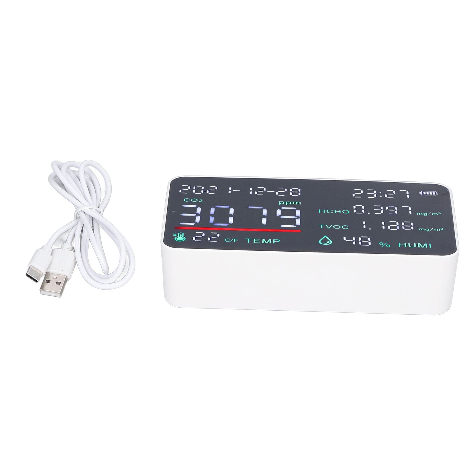 Air Quality Monitor Semiconductor USB Charging Indoor Temperature Humidity Carbon Dioxide DetectorWhite V1294-YM0523-3113220002012