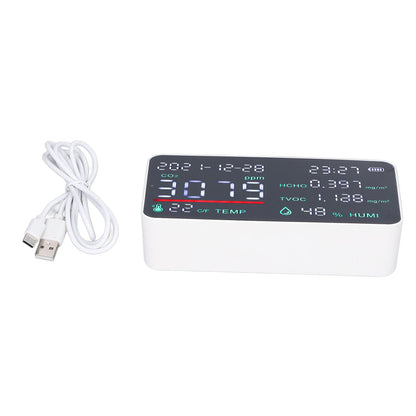 Air Quality Monitor Semiconductor USB Charging Indoor Temperature Humidity Carbon Dioxide DetectorWhite V1294-YM0523-3113220002012