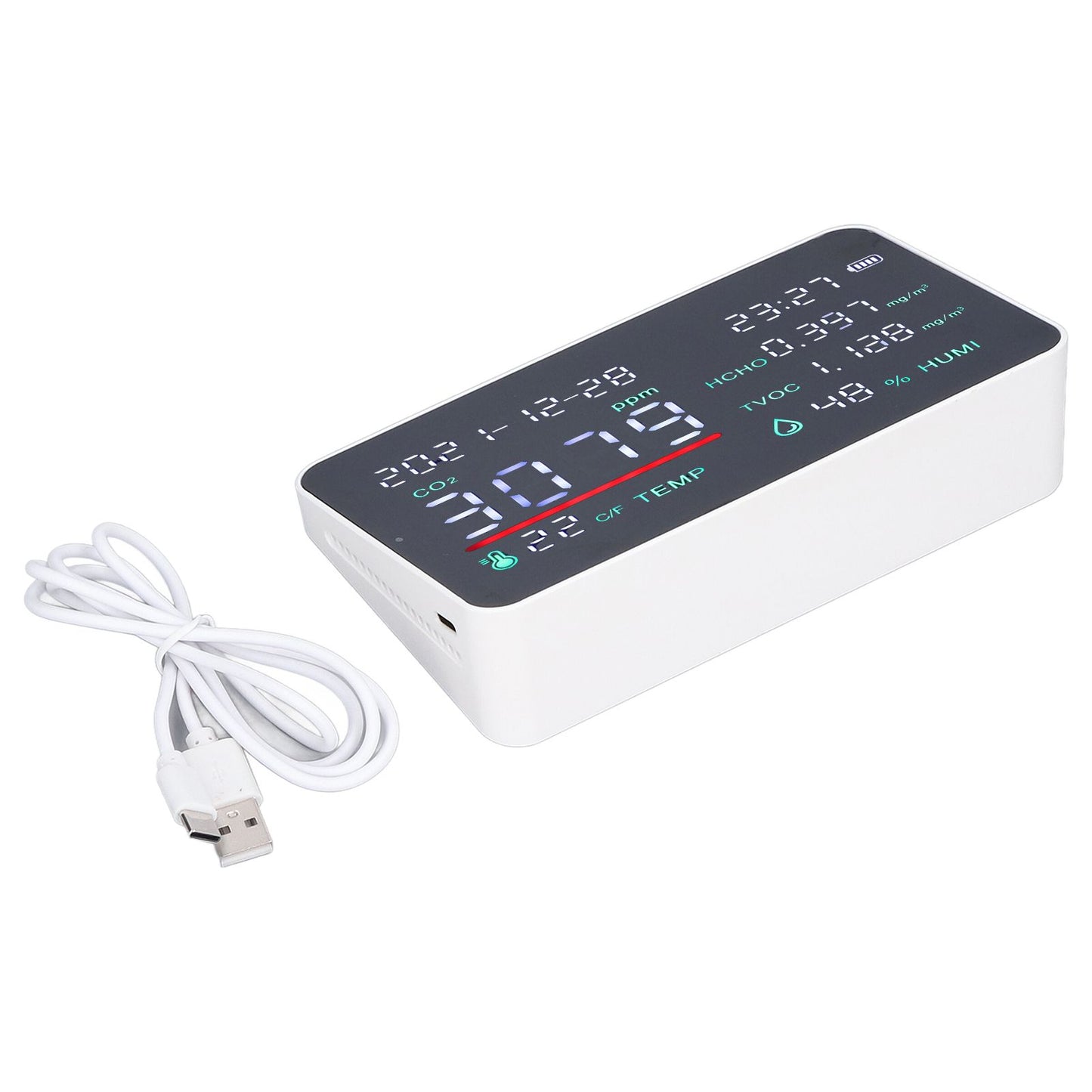 Air Quality Monitor Semiconductor USB Charging Indoor Temperature Humidity Carbon Dioxide DetectorWhite V1294-YM0523-3113220002012