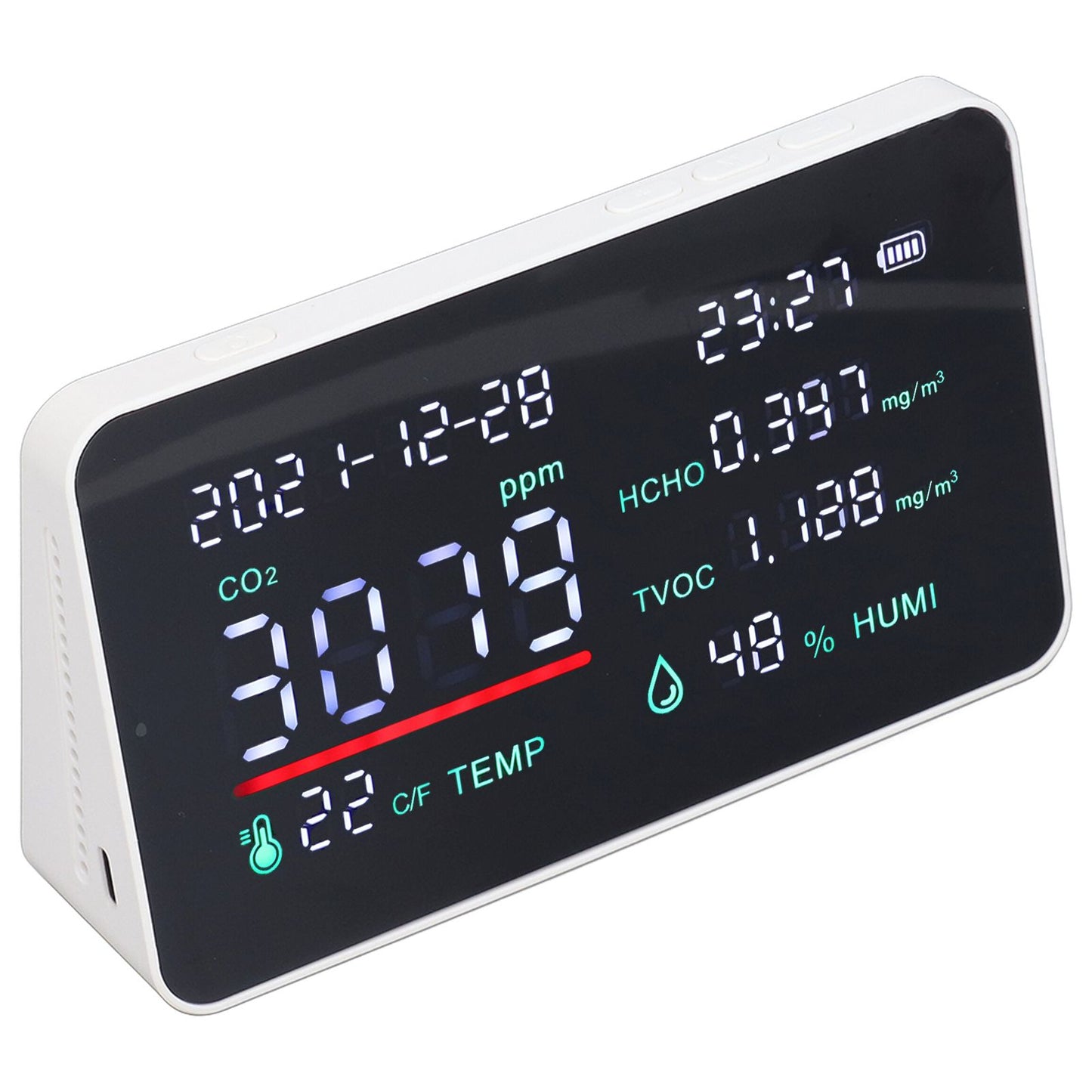 Air Quality Monitor Semiconductor USB Charging Indoor Temperature Humidity Carbon Dioxide DetectorWhite V1294-YM0523-3113220002012