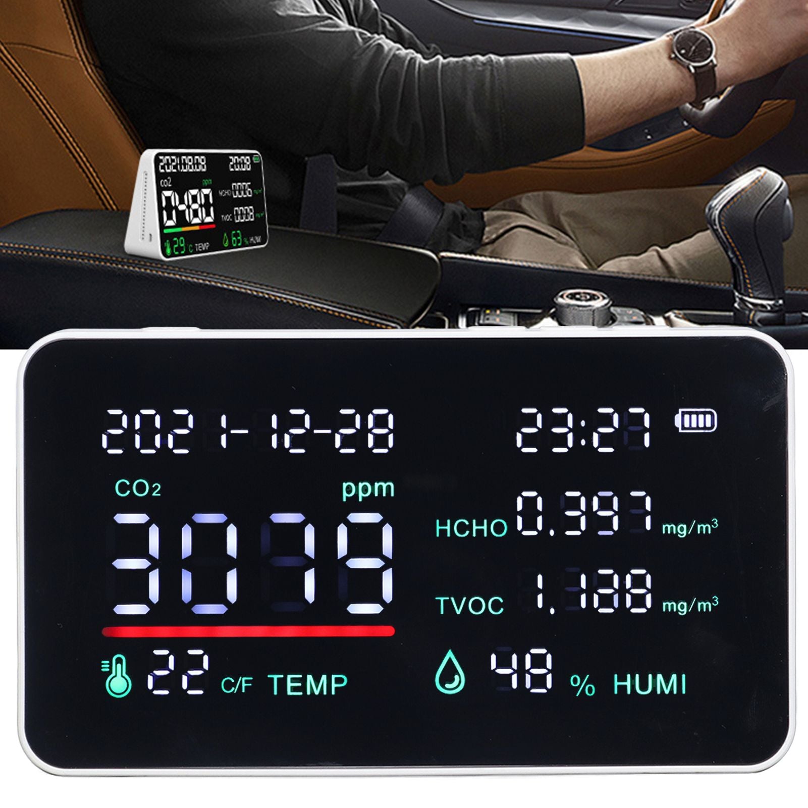 Air Quality Monitor Semiconductor USB Charging Indoor Temperature Humidity Carbon Dioxide DetectorWhite V1294-YM0523-3113220002012