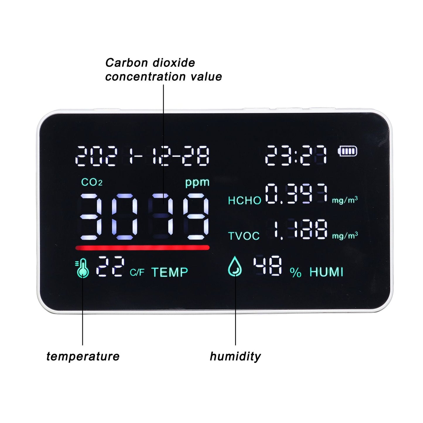 Air Quality Monitor Semiconductor USB Charging Indoor Temperature Humidity Carbon Dioxide DetectorWhite V1294-YM0523-3113220002012