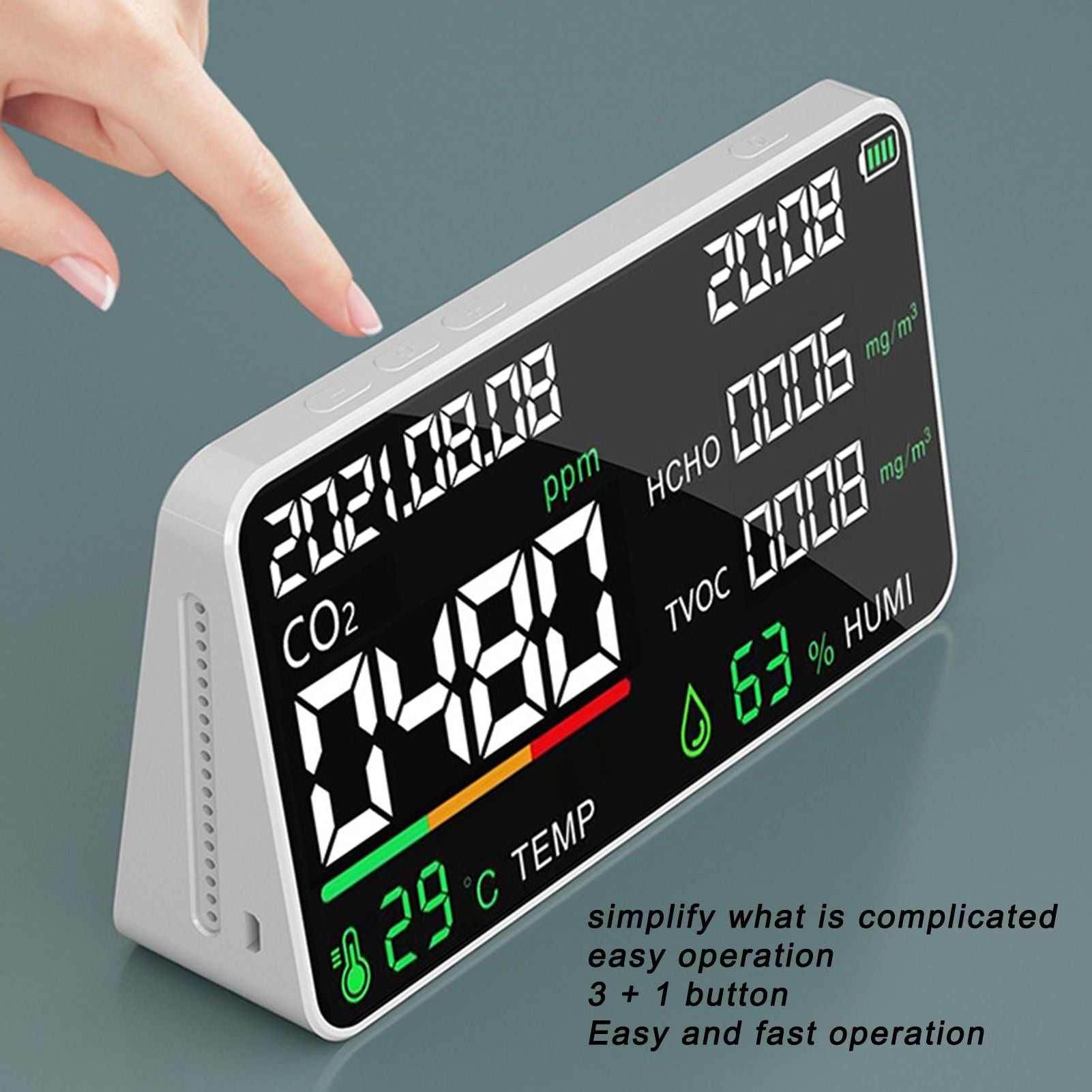 Air Quality Monitor Semiconductor USB Charging Indoor Temperature Humidity Carbon Dioxide DetectorWhite V1294-YM0523-3113220002012