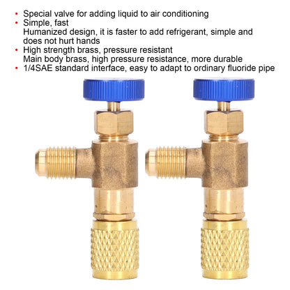 2PCS Refrigeration Valve Air Conditioning Refrigerant Control Valve Fluoride Charging Adapter for R22 R404 V1294-YM0523-3113220010011