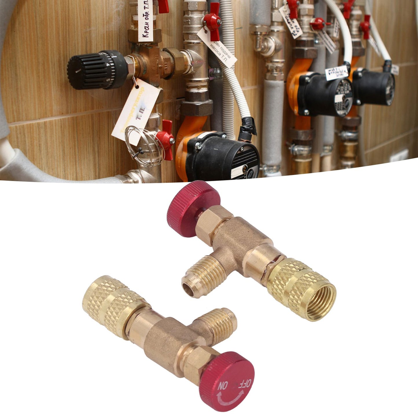 2PCS Refrigeration Control Valve 1/4SAE Male Thread 5/16SAE Female Thread Refrigerant Charging Valve Adapter V1294-YM0523-3113220010211