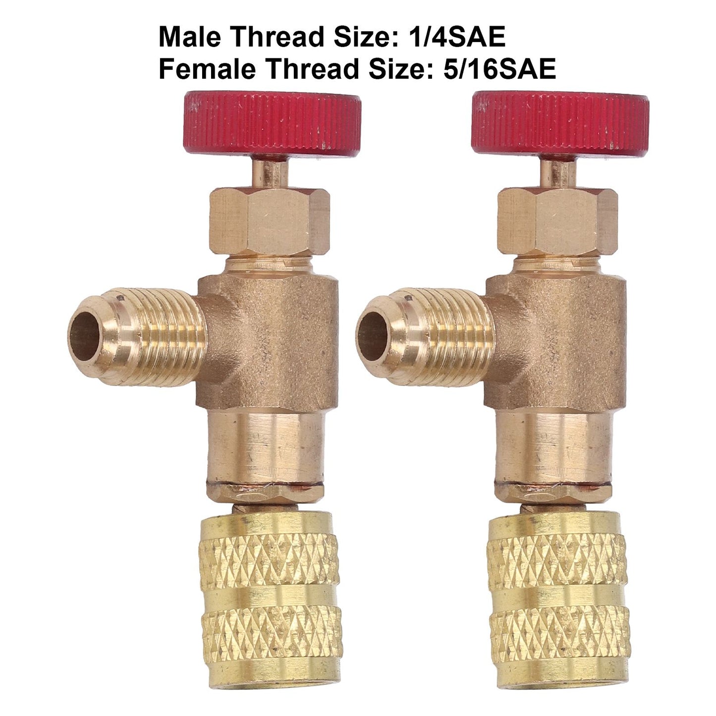 2PCS Refrigeration Control Valve 1/4SAE Male Thread 5/16SAE Female Thread Refrigerant Charging Valve Adapter V1294-YM0523-3113220010211