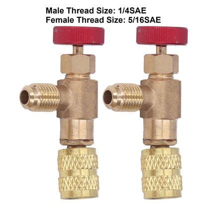 2PCS Refrigeration Control Valve 1/4SAE Male Thread 5/16SAE Female Thread Refrigerant Charging Valve Adapter V1294-YM0523-3113220010211