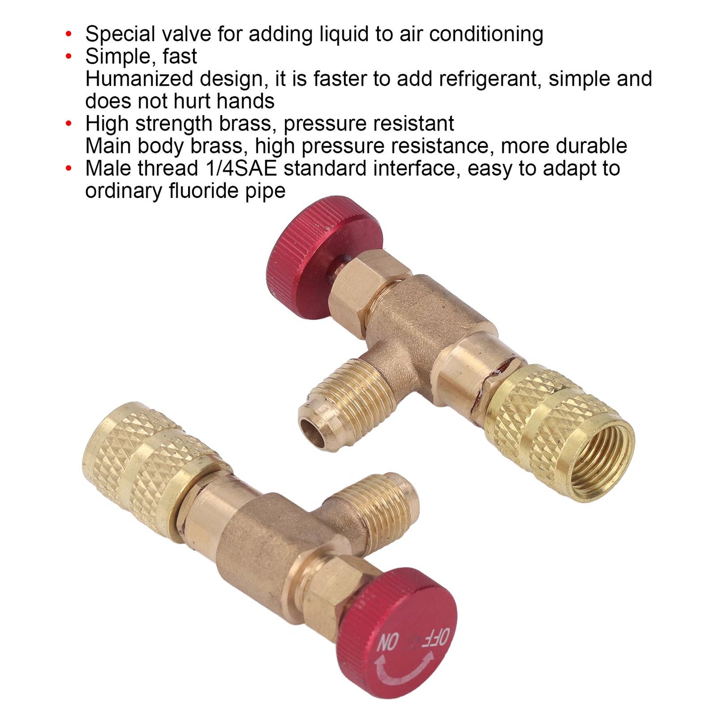 2PCS Refrigeration Control Valve 1/4SAE Male Thread 5/16SAE Female Thread Refrigerant Charging Valve Adapter V1294-YM0523-3113220010211