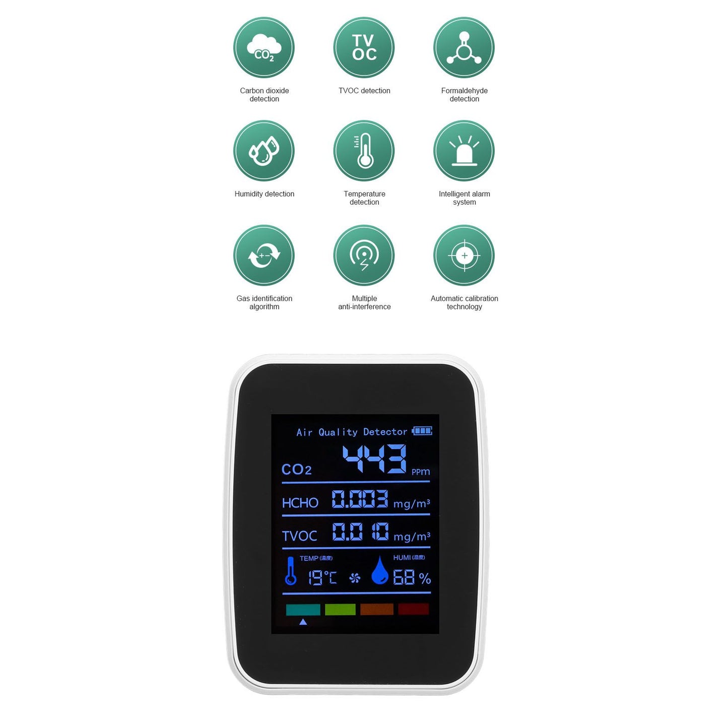 Air Quality Detector 5in1 Intelligent Anti Interference Ability Indoor Temperature Humidity Air Quality V1294-YM0523-3113220014412