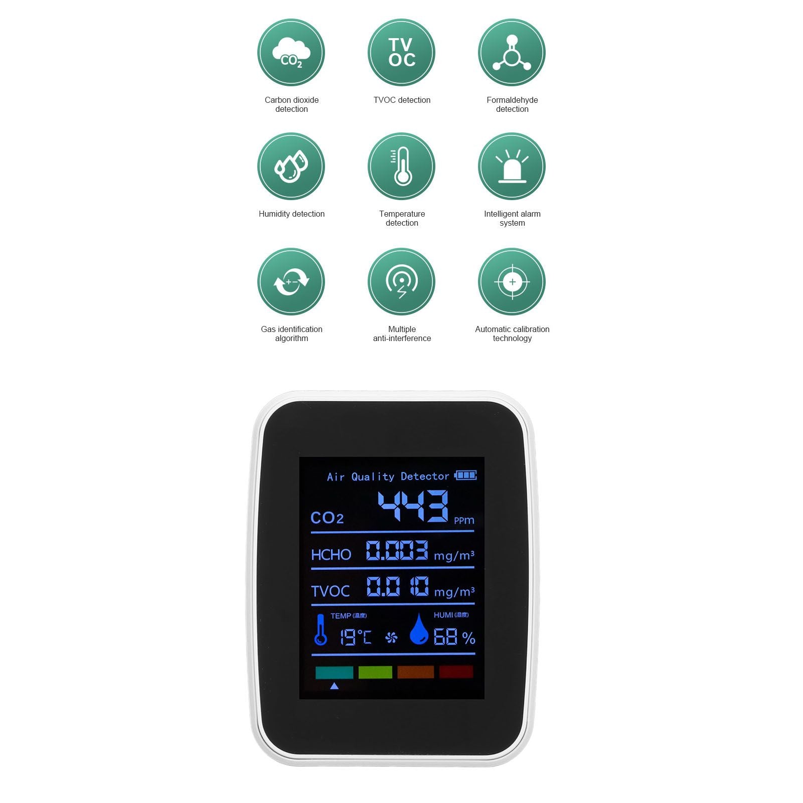 Air Quality Detector 5in1 Intelligent Anti Interference Ability Indoor Temperature Humidity Air Quality V1294-YM0523-3113220014412