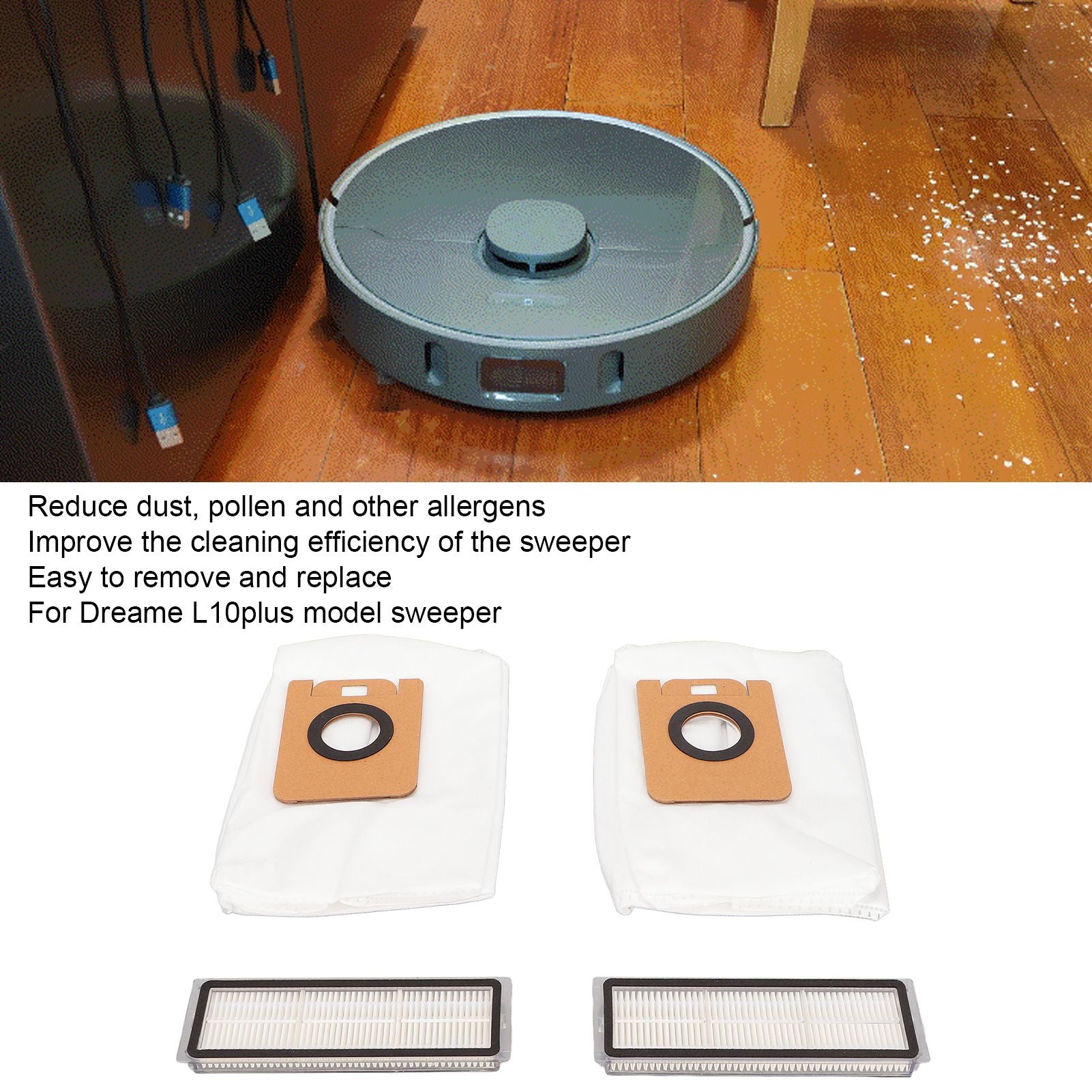 2set Cleaner Filter Dust Bag Set Improving Cleaning Efficiency Replaceable Filter Dust Bag for Dreame L10plus V1294-YM0523-3113220016611