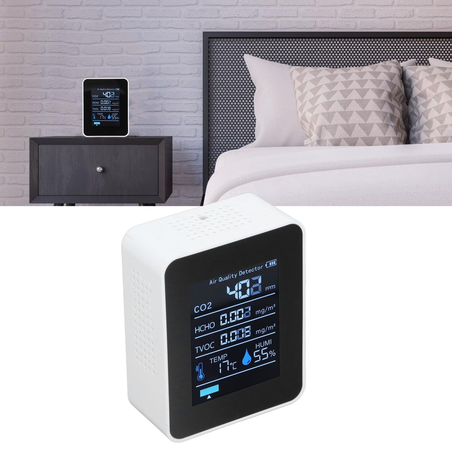 5 in 1 Air Quality Monitor Bluetooth APP Carbon Dioxide Detector USB Charging TVOC Temperature Humidity HCHO V1294-YM0523-3113220017311