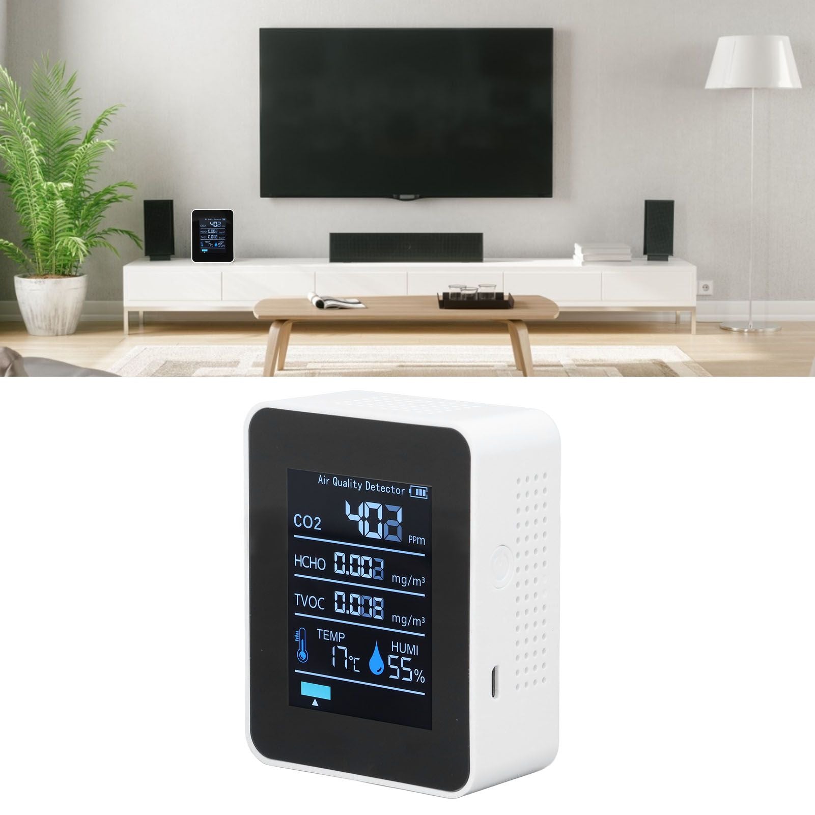 5 in 1 Air Quality Monitor Bluetooth APP Carbon Dioxide Detector USB Charging TVOC Temperature Humidity HCHO V1294-YM0523-3113220017311
