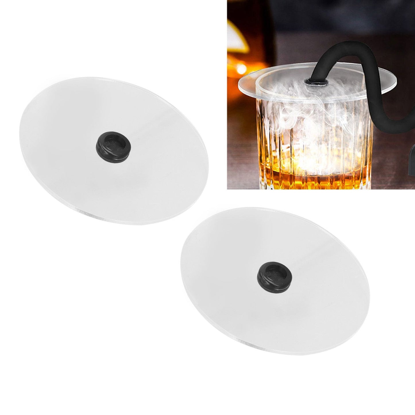 2Pcs/Set Smoke Infuser Lid Cocktail Drinks Round Cover for Beverages Wine Cocktails Whiskey V1294-YM0523-3113220019311