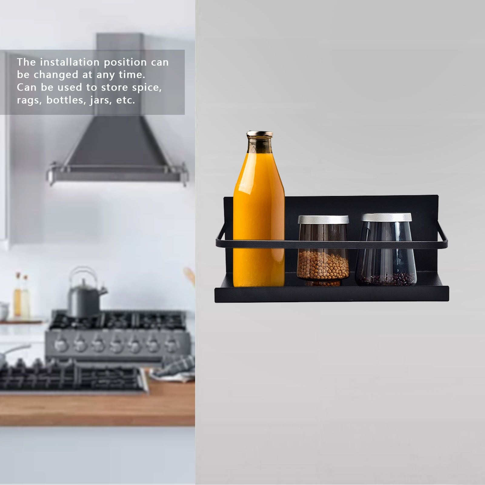 Kitchen Rack Space Saving Spice Shelf Organizer Magnetic Single Tier Iron for StorageBlack V1294-YM0523-3113220021712