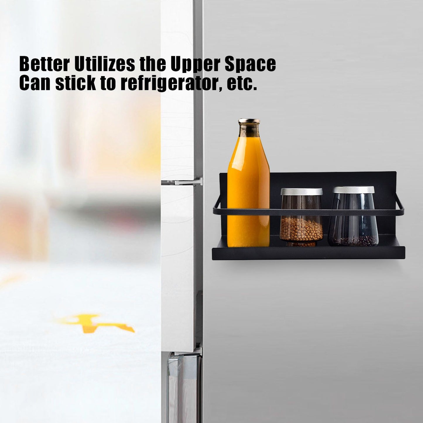 Kitchen Rack Space Saving Spice Shelf Organizer Magnetic Single Tier Iron for StorageBlack V1294-YM0523-3113220021712