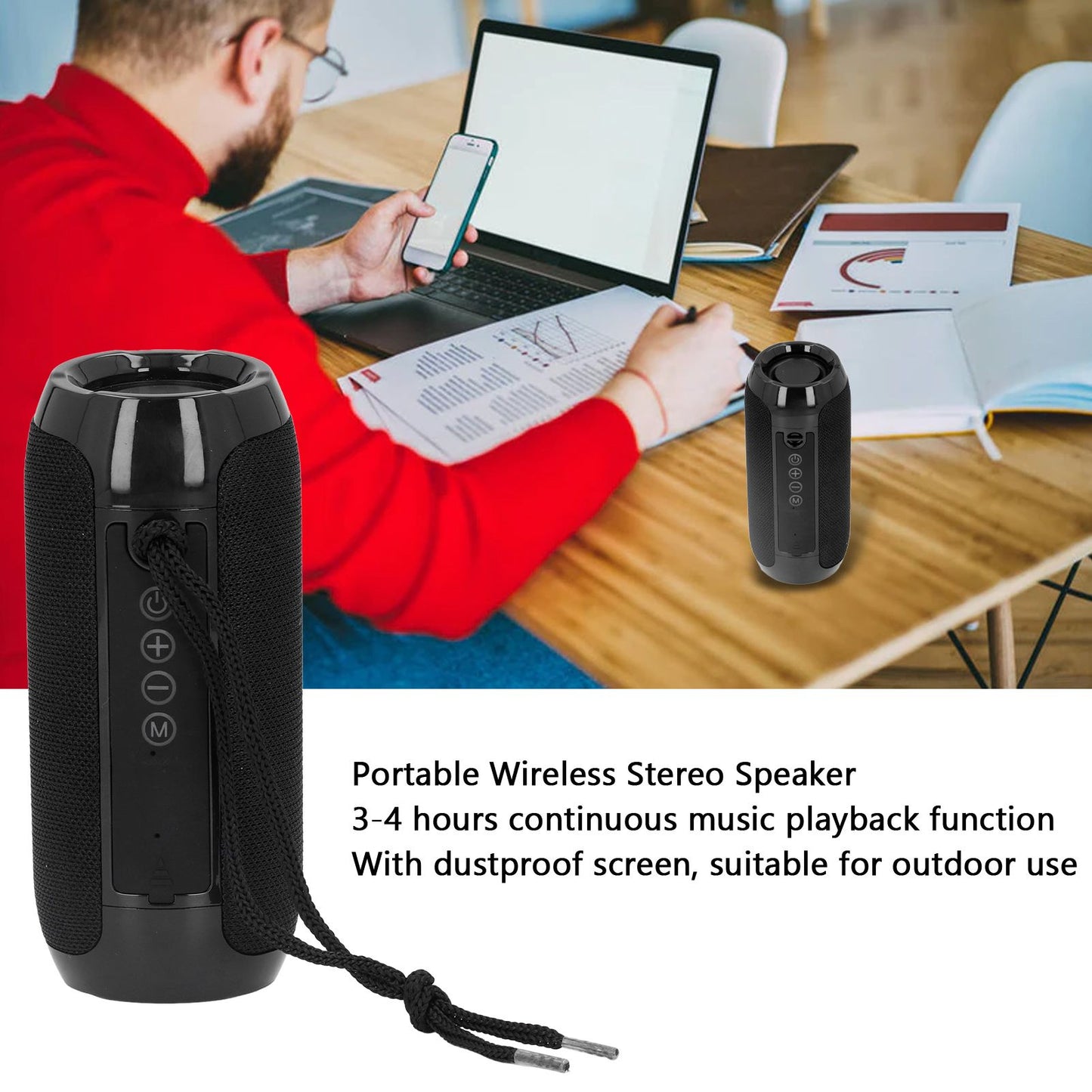 Portable Bluetooth Speaker USB Charging Outdoor Wireless Stereo Speaker Built in Battery V1294-YM0523-3113220025111