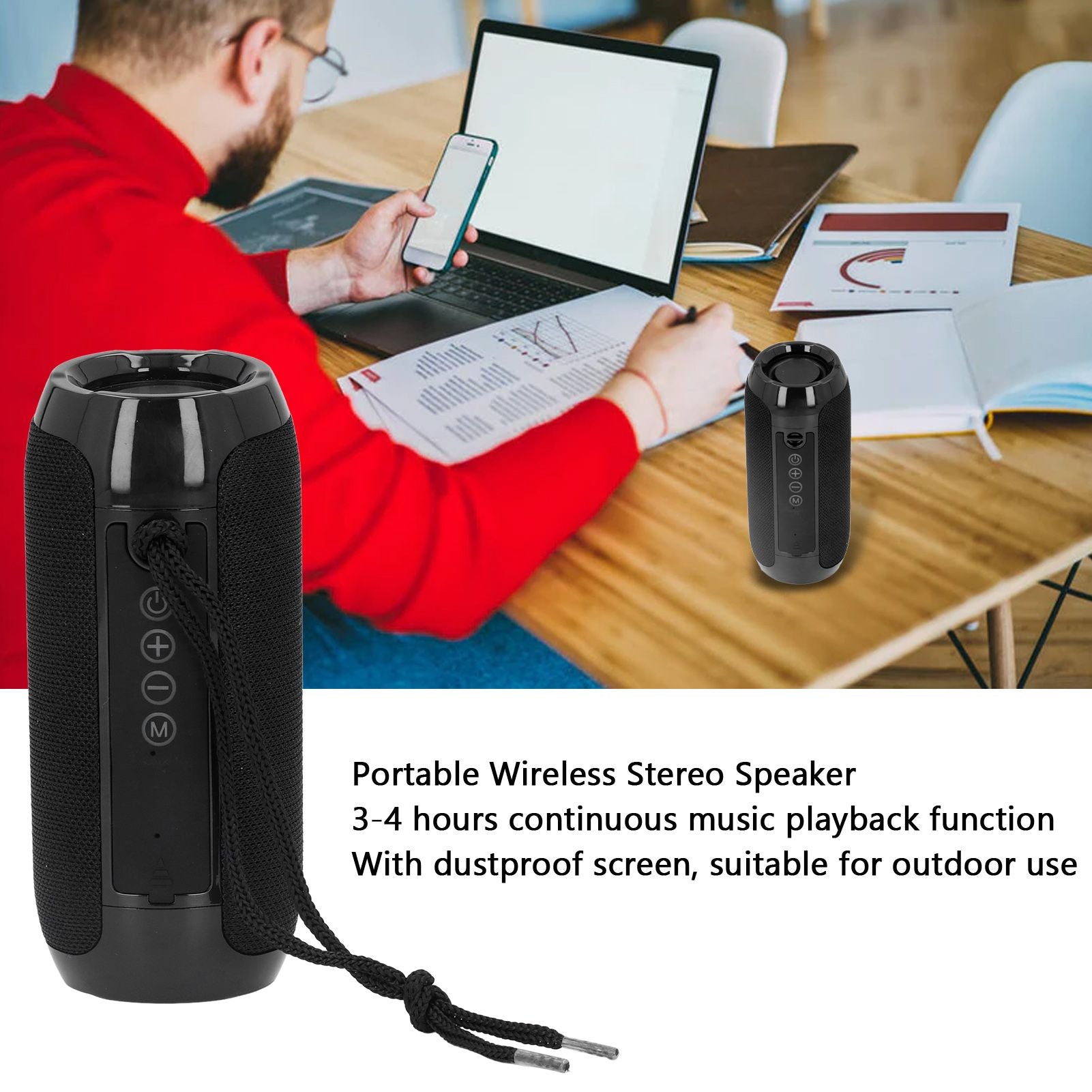 Portable Bluetooth Speaker USB Charging Outdoor Wireless Stereo Speaker Built in Battery V1294-YM0523-3113220025111