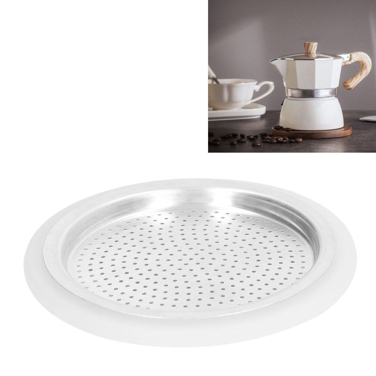 Coffee Pot Filter Sealing Ring and Filter Set Reusable Aluminum Filter Disc for Coffee Makingfor 3 People V1294-YM0523-3113220025511