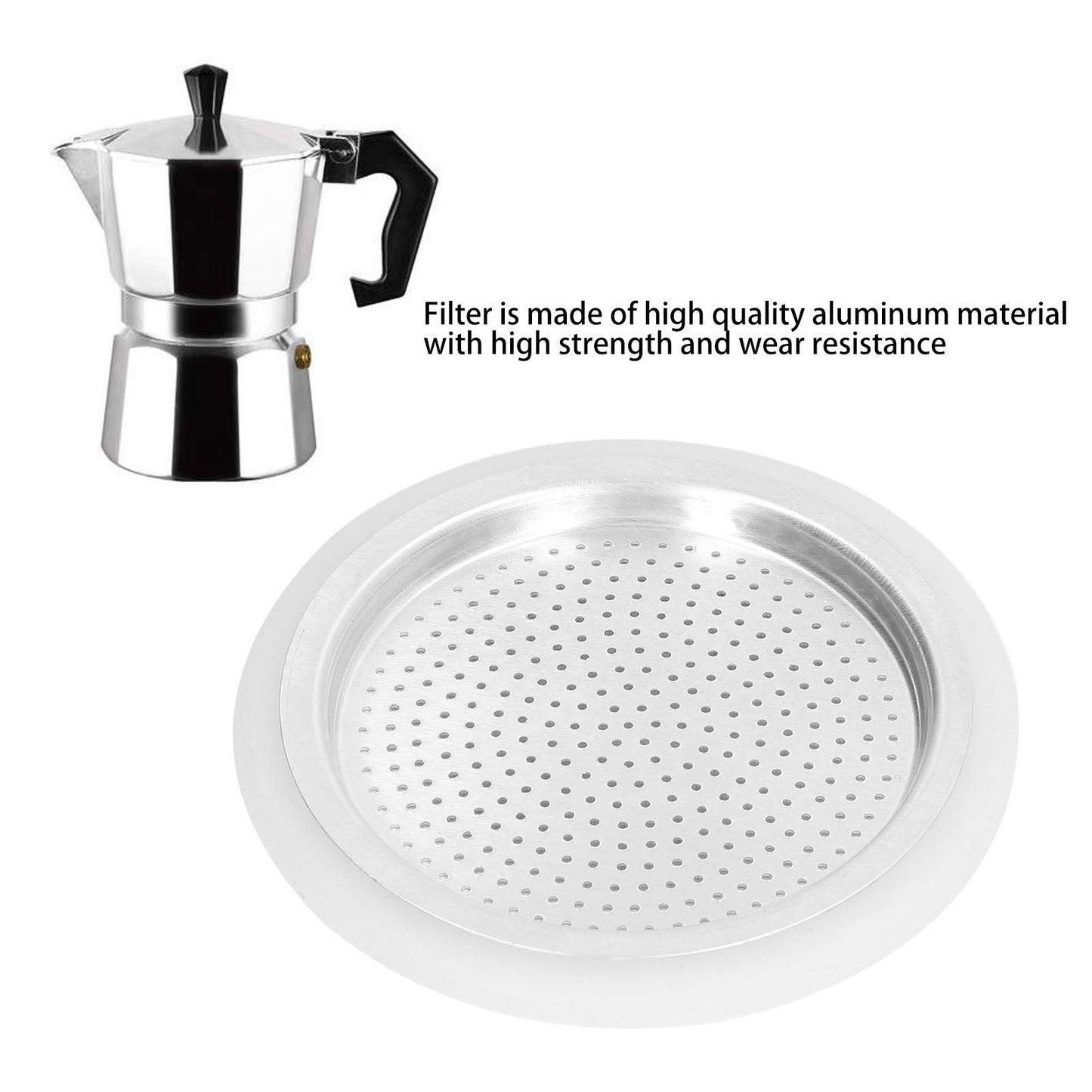 Coffee Pot Filter Sealing Ring and Filter Set Reusable Aluminum Filter Disc for Coffee Makingfor 3 People V1294-YM0523-3113220025511
