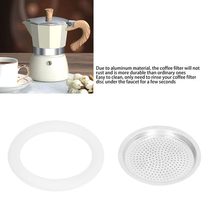 Coffee Pot Filter Sealing Ring and Filter Set Reusable Aluminum Filter Disc for Coffee Makingfor 3 People V1294-YM0523-3113220025511