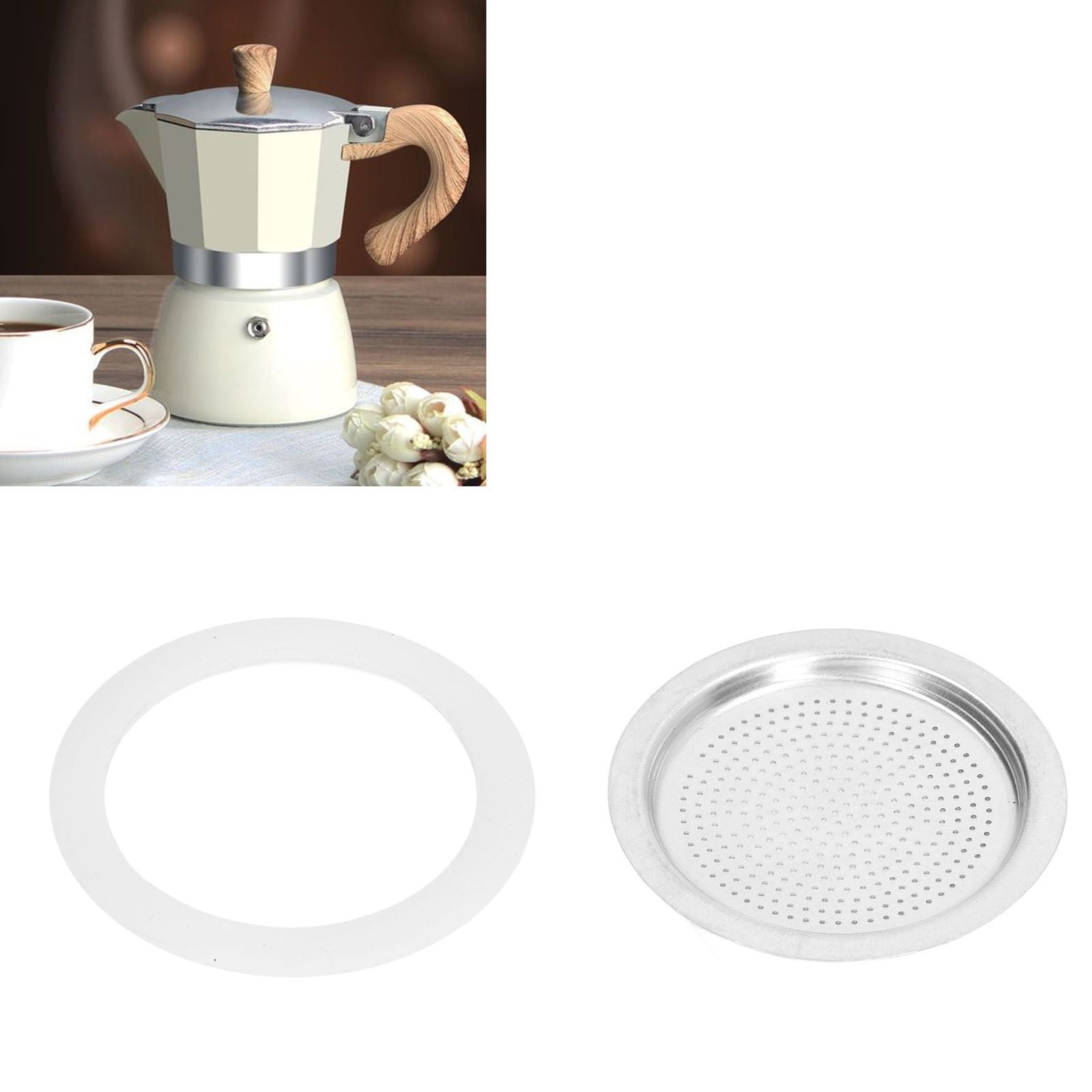 Coffee Pot Filter Sealing Ring and Filter Set Reusable Aluminum Filter Disc for Coffee Makingfor 6 People V1294-YM0523-3113220025512
