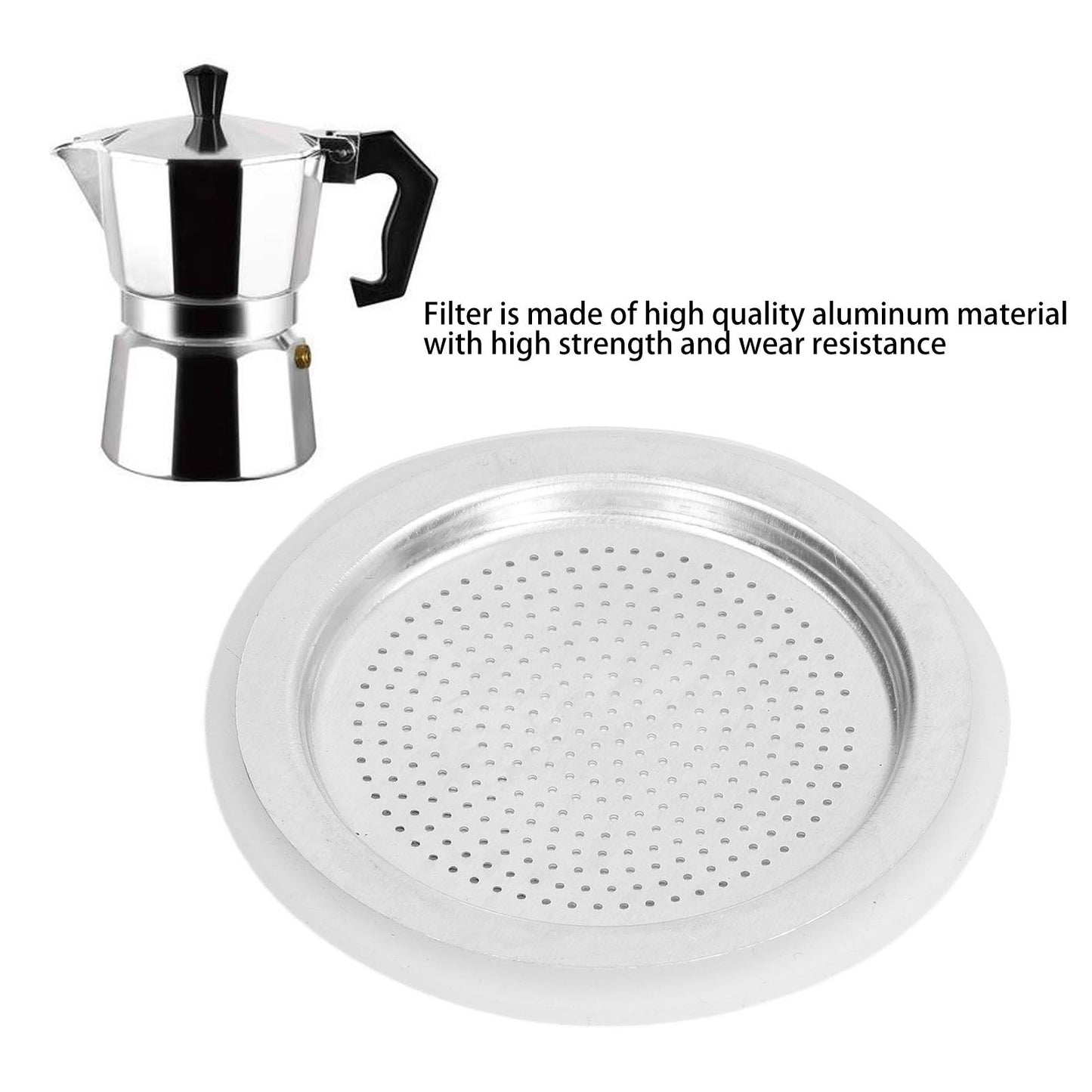 Coffee Pot Filter Sealing Ring and Filter Set Reusable Aluminum Filter Disc for Coffee Makingfor 6 People V1294-YM0523-3113220025512