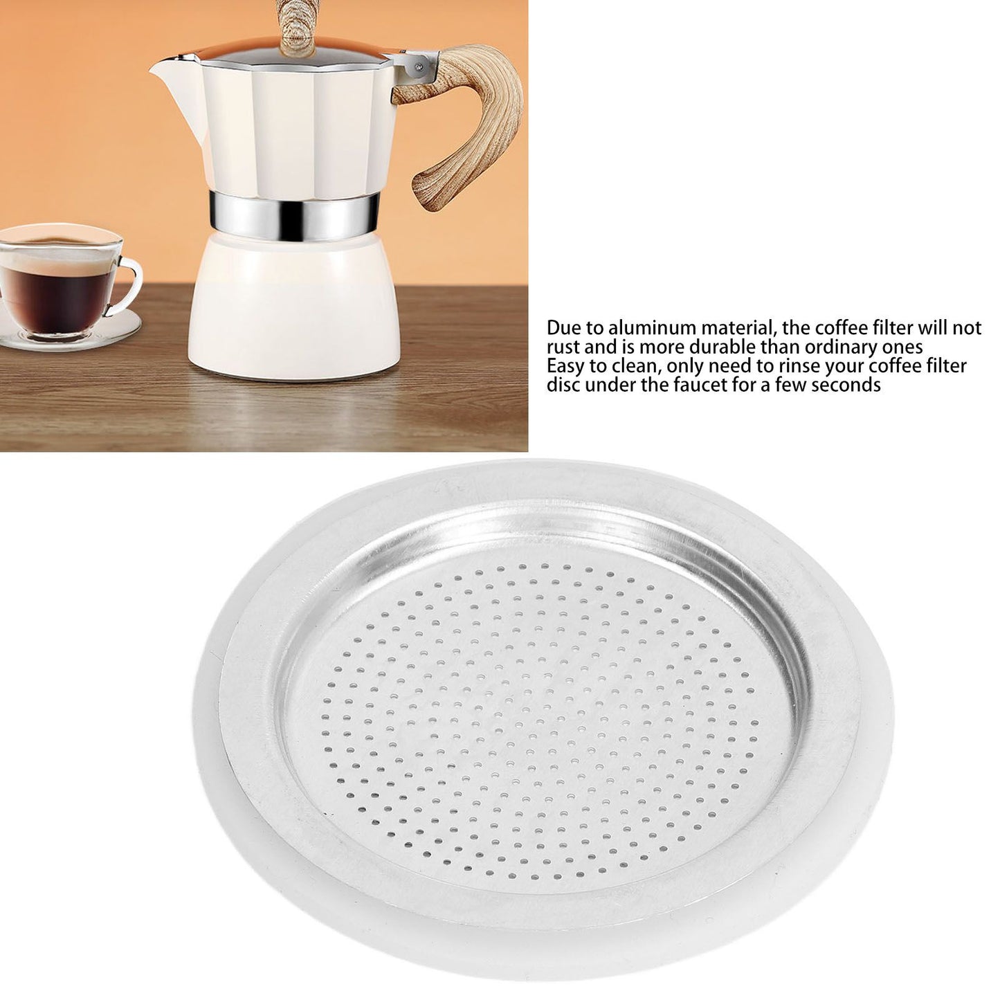 Coffee Pot Filter Sealing Ring and Filter Set Reusable Aluminum Filter Disc for Coffee Makingfor 6 People V1294-YM0523-3113220025512