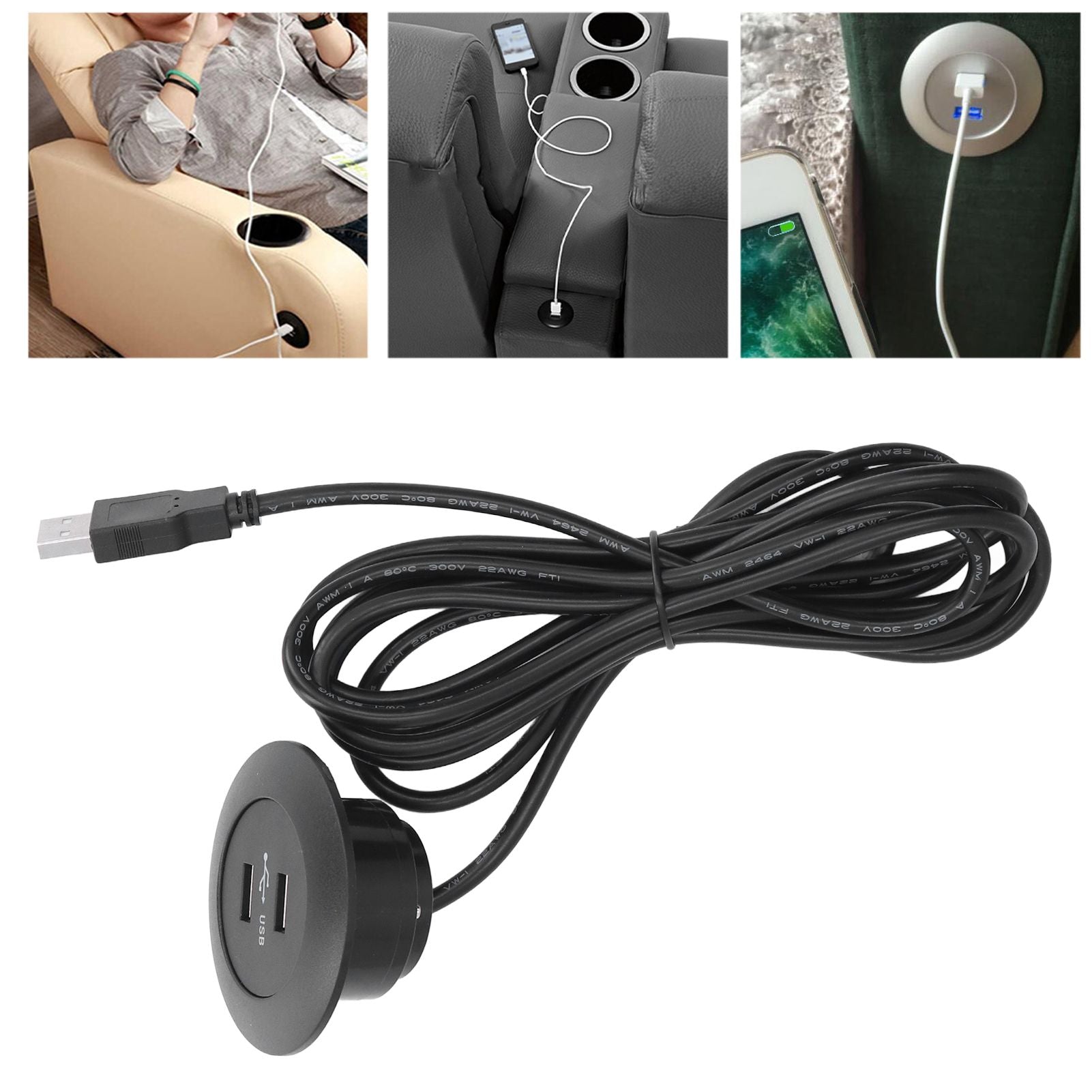Sofa USB Charging Socket Flush Mount Installation Dual USB Charging Ports Socket for Home UseBlack V1294-YM0523-3113220029811