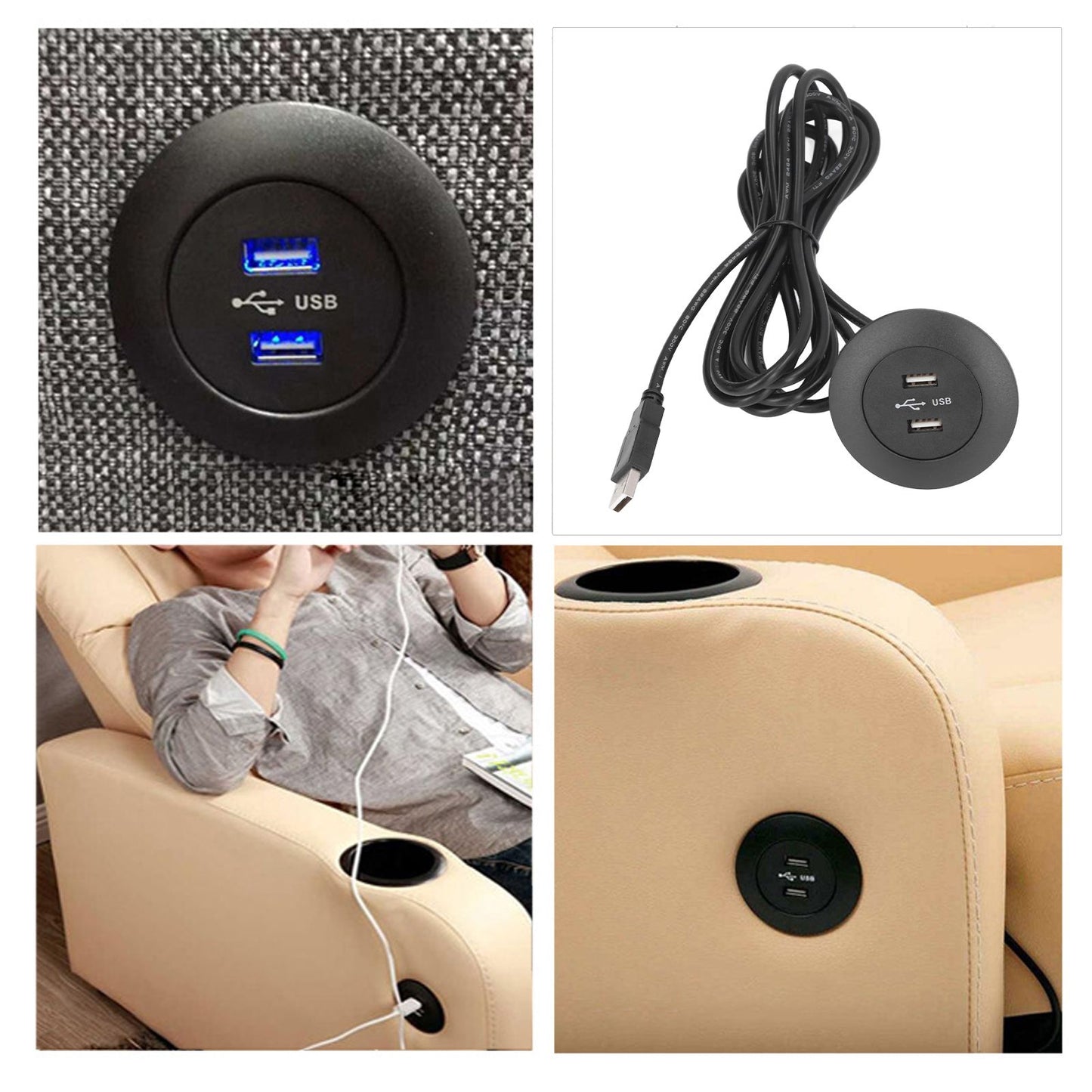Sofa USB Charging Socket Flush Mount Installation Dual USB Charging Ports Socket for Home UseBlack V1294-YM0523-3113220029811