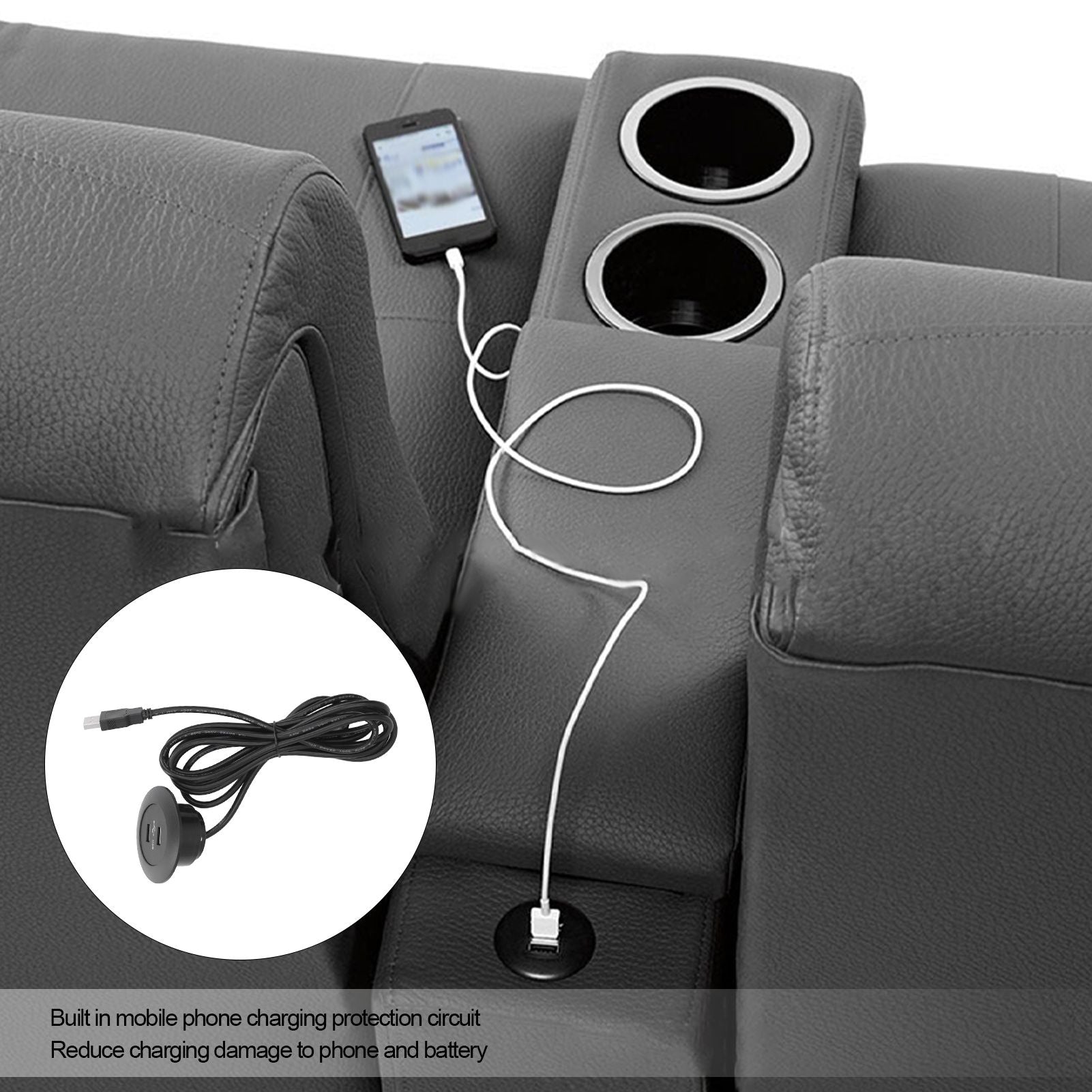 Sofa USB Charging Socket Flush Mount Installation Dual USB Charging Ports Socket for Home UseBlack V1294-YM0523-3113220029811