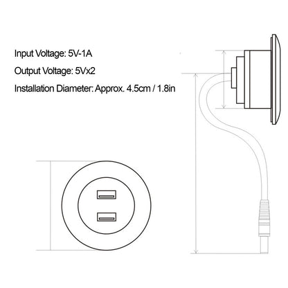 Sofa USB Charging Socket Flush Mount Installation Dual USB Charging Ports Socket for Home UseBlack V1294-YM0523-3113220029811
