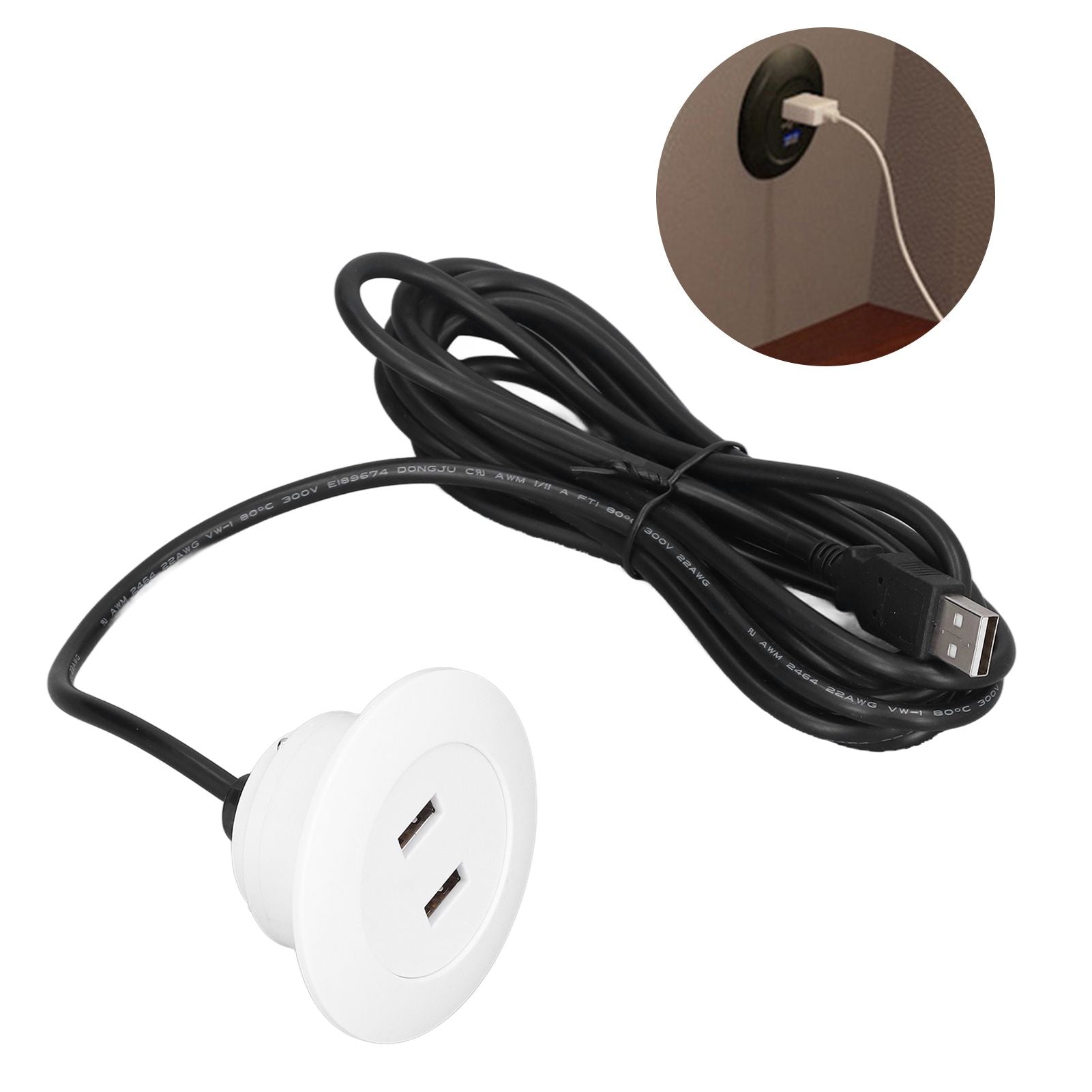 Sofa USB Charging Socket Flush Mount Installation Dual USB Charging Ports Socket for Home UseWhite V1294-YM0523-3113220029812